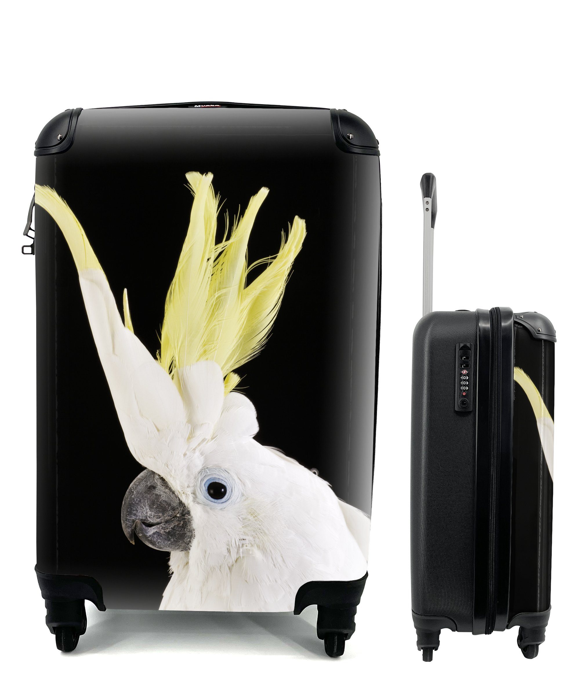 MuchoWow Handgepäckkoffer Ein Kakadu mit einem gelben Kamm, 4 Rollen, Reisetasche mit rollen, Handgepäck für Ferien, Trolley, Reisekoffer