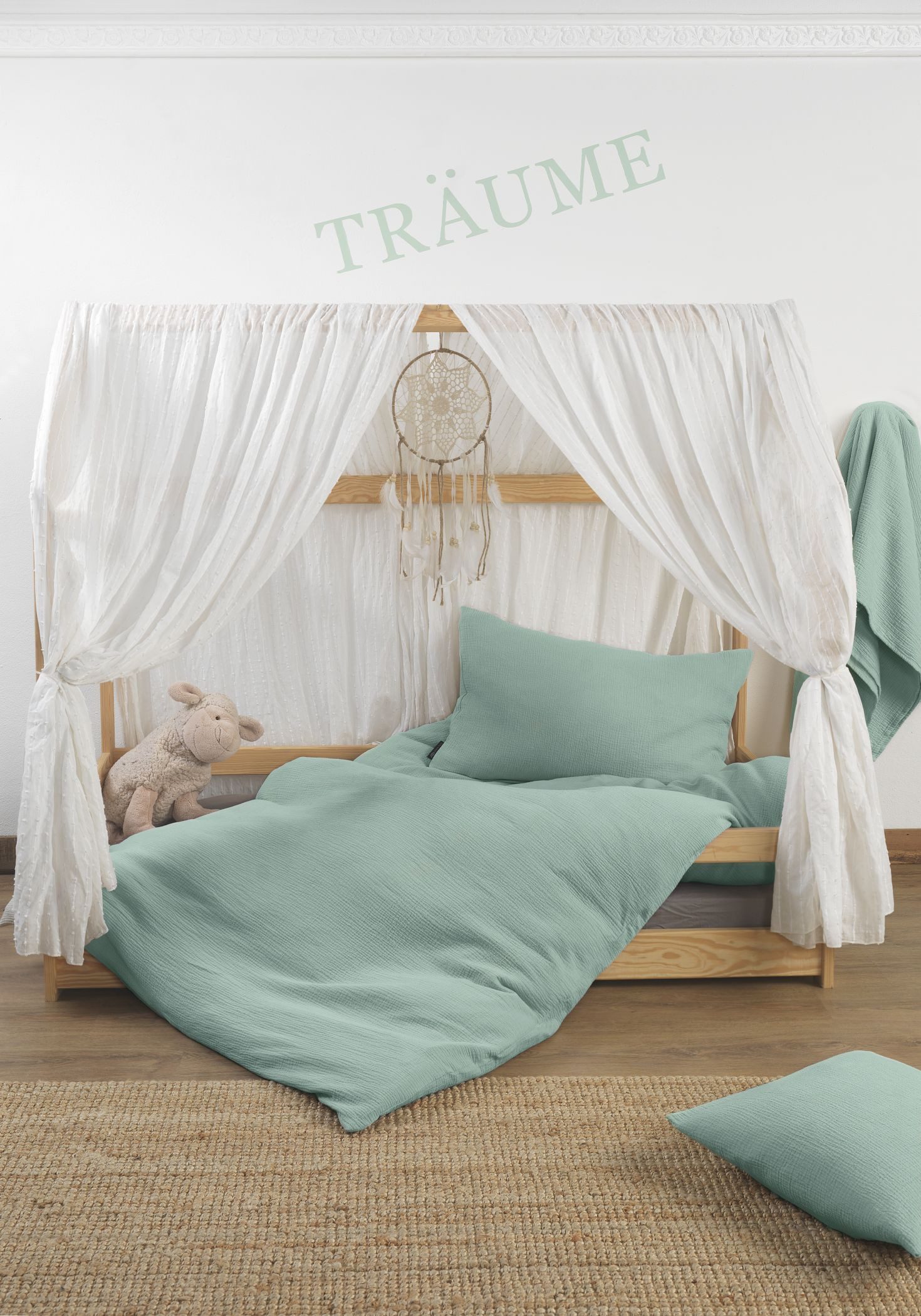 pure hug Babybettwäsche Set Musselin 100x135 Design Matcha Gruen Baumwolle, günstig online kaufen