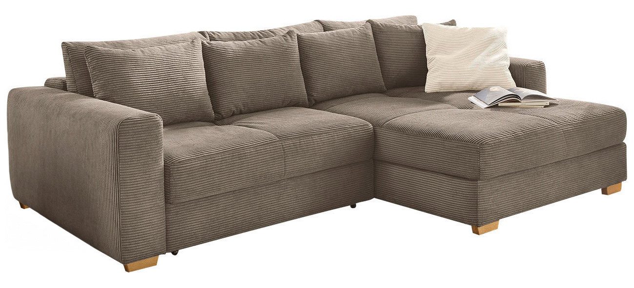 Jockenhöfer Gruppe Ecksofa Kampen, L-Form, mit Schlaffunktion, Bettkasten, Federkern, Ottomane links oder rechts, taupe, Cord