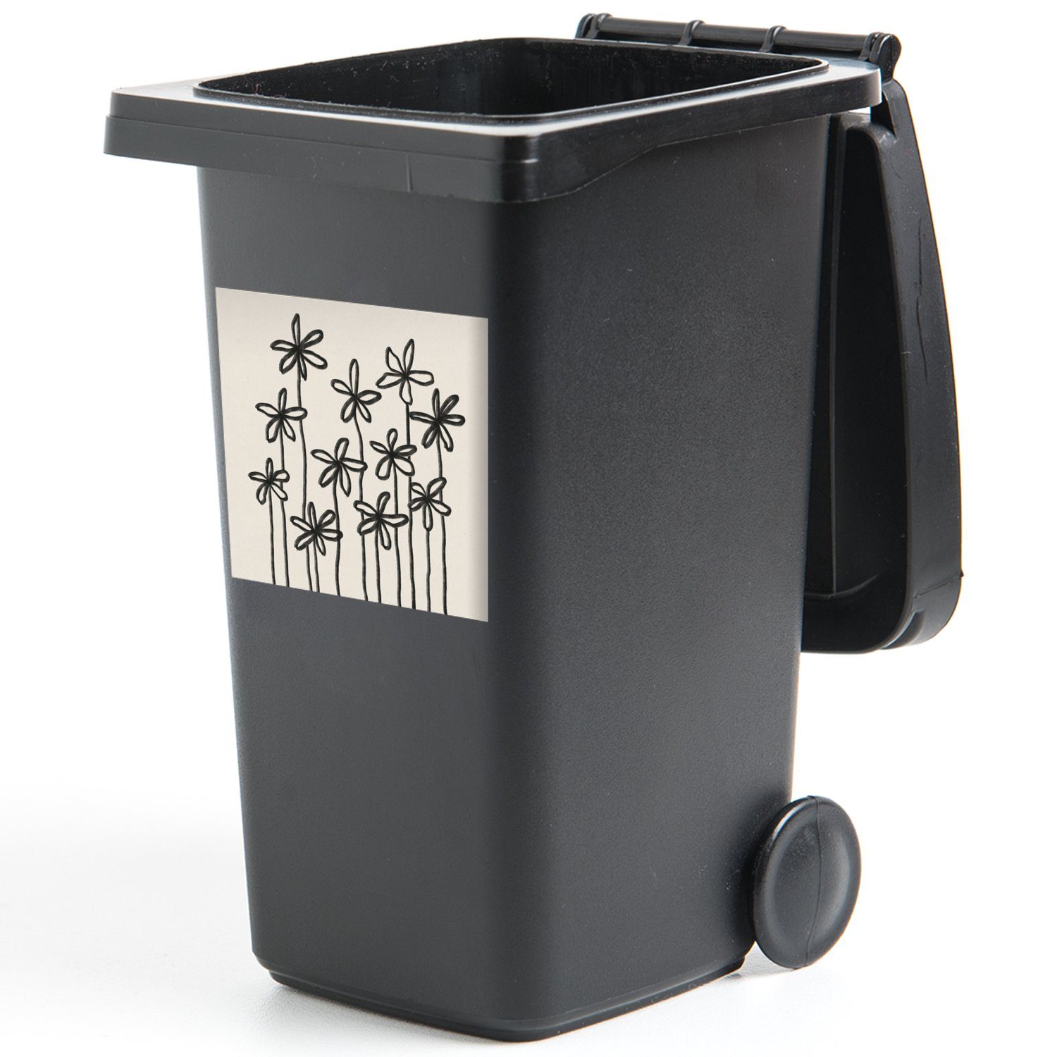 Container, - Mülleimer-aufkleber, Mülltonne, - St), Pflanzen (1 Sticker, Abfalbehälter - Abstrakt Wandsticker Blumen MuchoWow Pastell