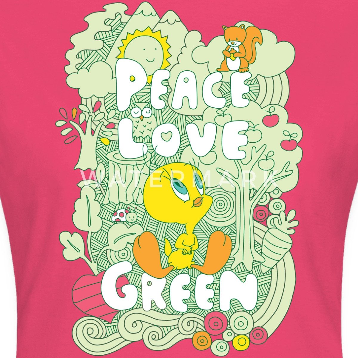 Spreadshirt T-Shirt Looney Tunes Tweety Peace Love Green Design Frauen T-Shirt (1-tlg) Slim Fit, fällt klein aus