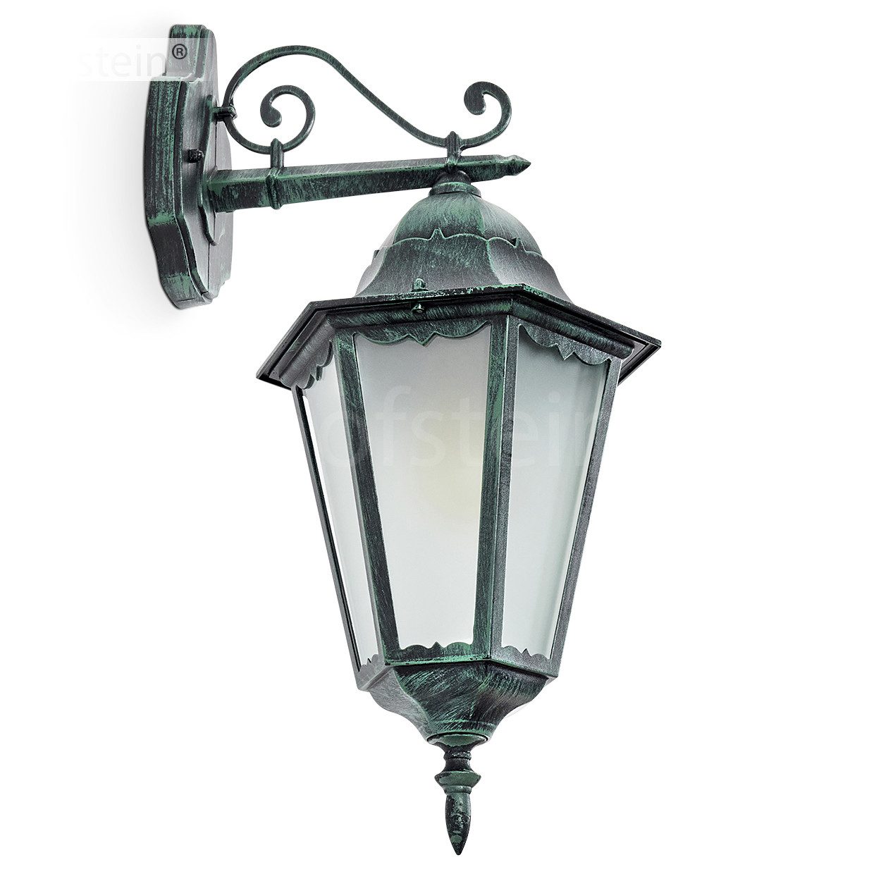 hofstein Außen-Wandleuchte Wandlampe abwärts in antikem Look aus Metall/Glas in Schwarz-Grün, ohne Leuchtmittel, Wandleuchte, Außenleuchte für Terrasse/Veranda, E27