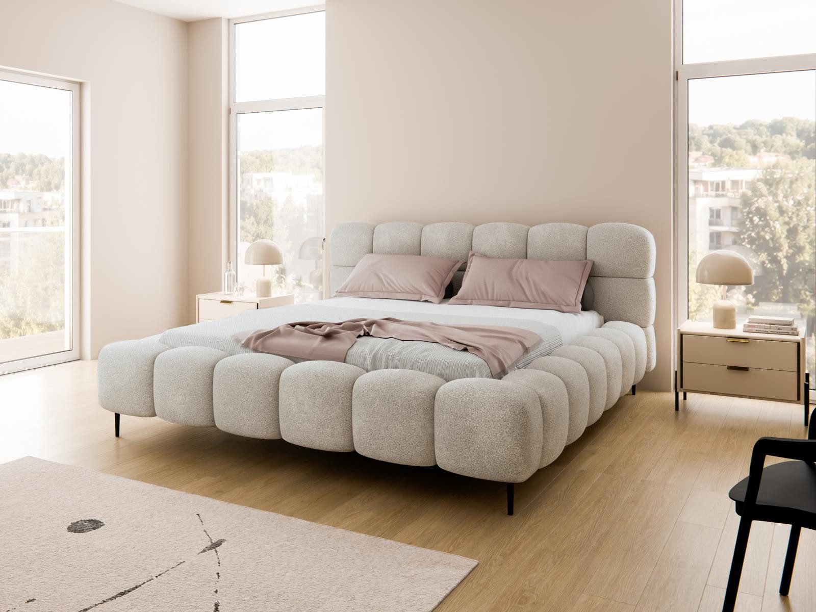 Compleo Polsterbett Doppelbett gepolstert mit Füßen, modernes Polsterbett BUBBLE, MADE IN EU