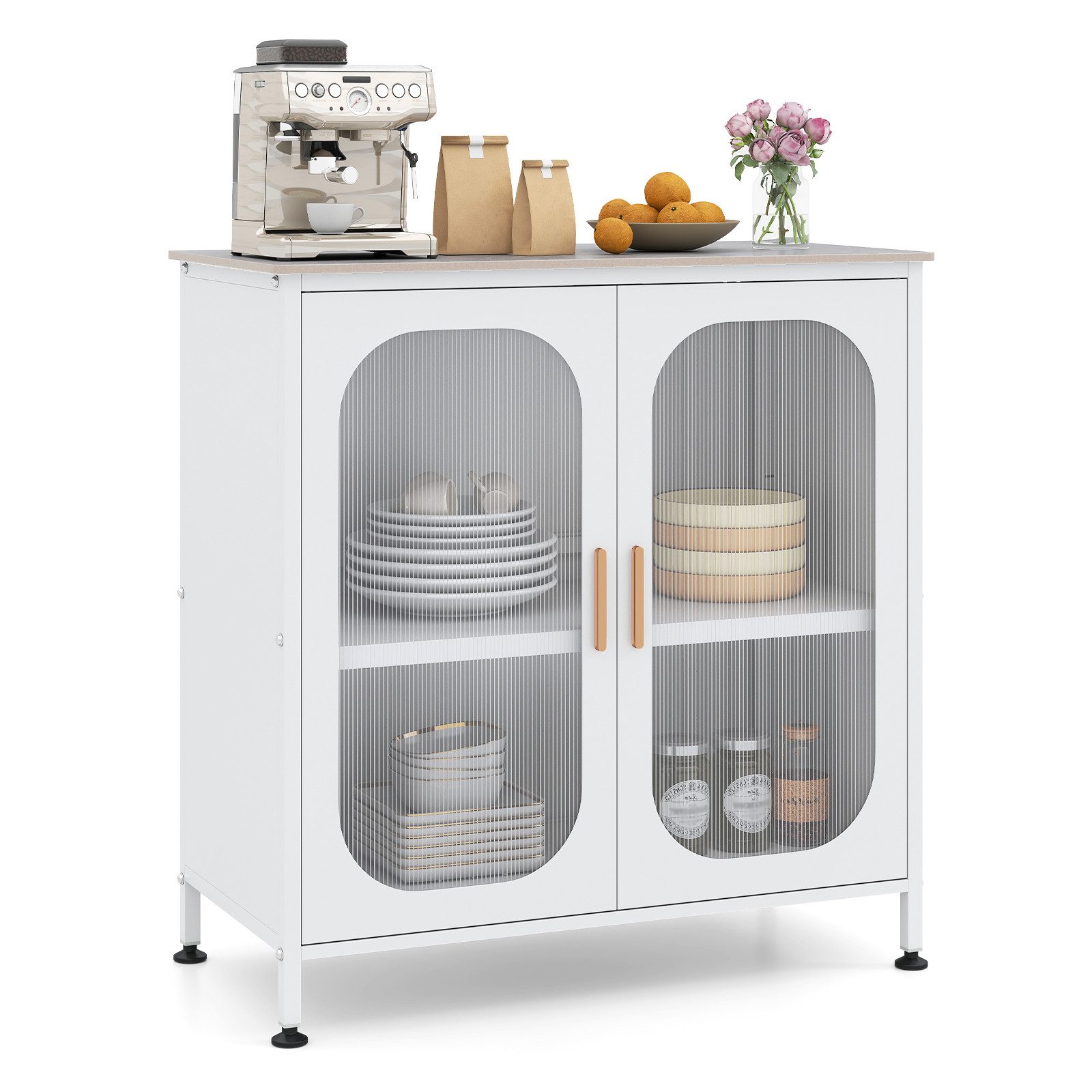 COSTWAY Küchenbuffet Sideboard mit Tür, verstellbarer Ablage Kohlenstoffstahl & Sinterstein