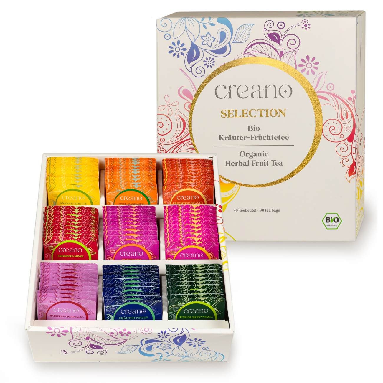 Creano Bio Früchte-Kräutertee 90er Geschenkset „ORGANIC HERBAL TEA“ Im Teebeutel, 1 er 1 St., 0,18 g