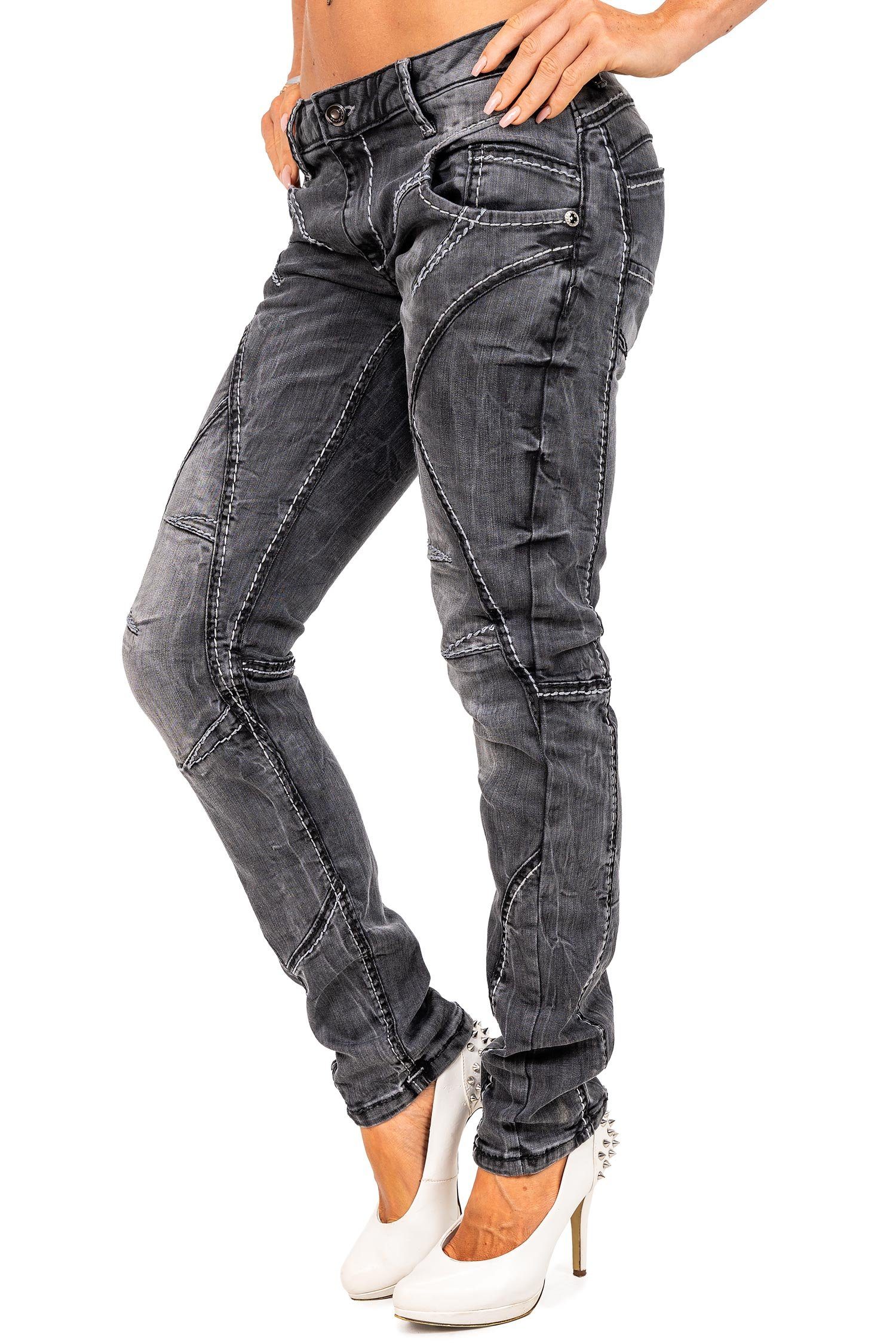 Regular-fit-Jeans Damen Straight Fit Hose Stonewashed BA-WD477