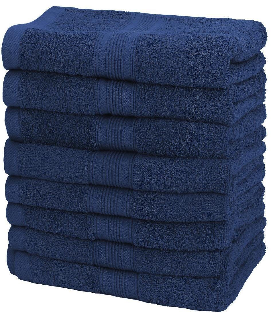 NatureMark Handtücher Handtuch 500gsm (8er-Set), 100% Baumwolle (8-St), 8X Frottier Handtücher mit Aufhänger, 50 x 100cm, Navy blau