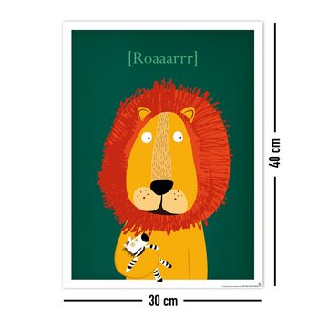 Close Up Kunstdruck Kinderzimmer Poster Raubkatzen 3er-Set gerahmt kieferfarben
