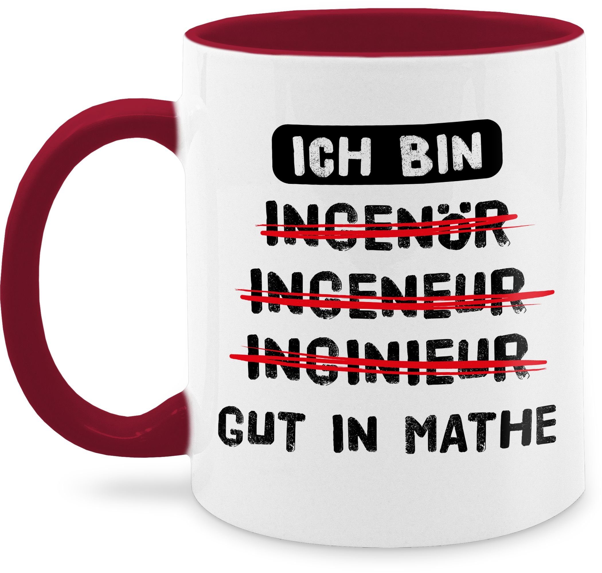 Mathe Shirtracer Kaffeetasse 2 Ich in Keramik, Tasse Job Bordeauxrot gut bin I Ingenieur Geschenk Mathematiker, Geschenk