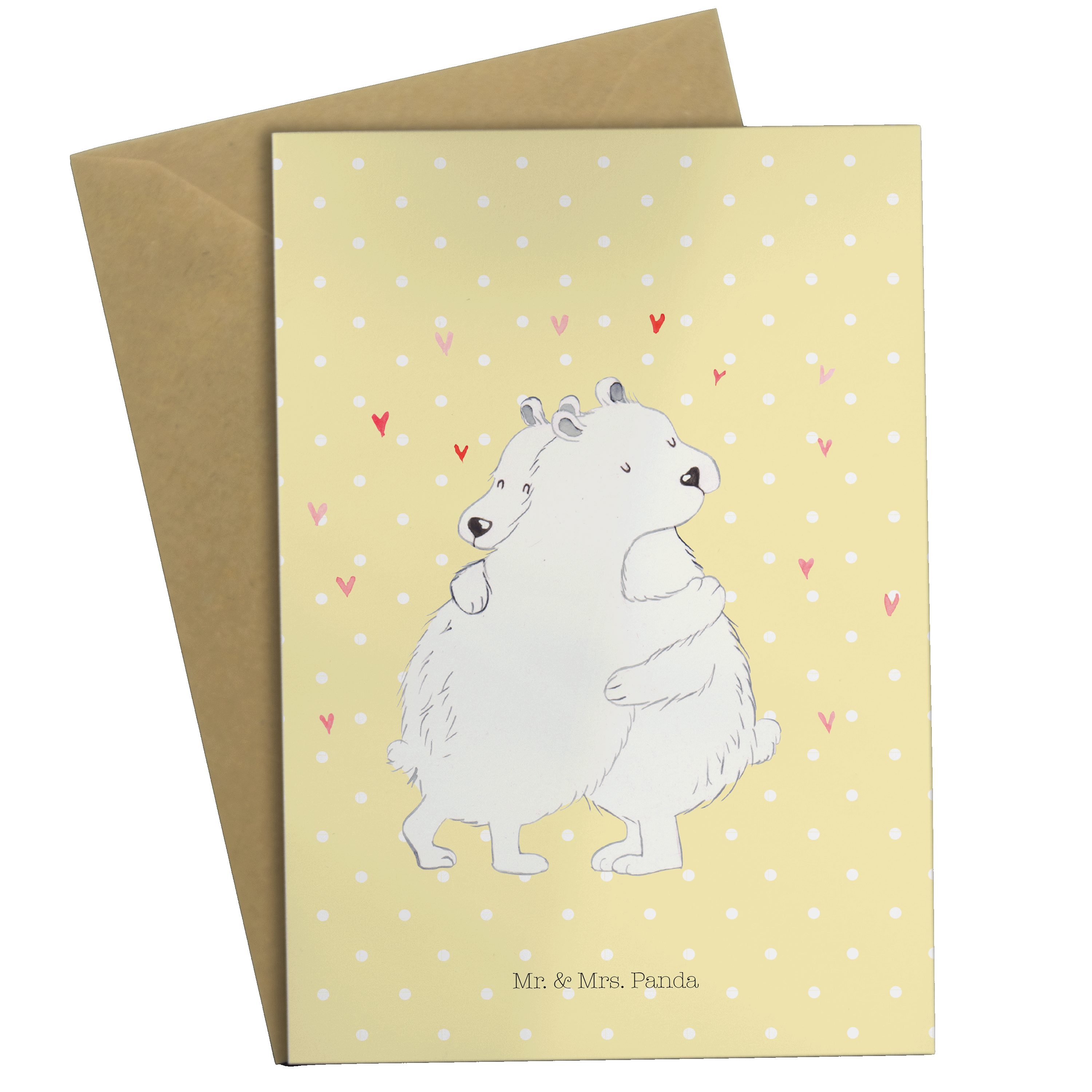 Mr. & Mrs. Panda Grußkarte Eisbär Umarmen - Gelb Pastell - Geschenk, Tiere, Klappkarte, Hochzeit