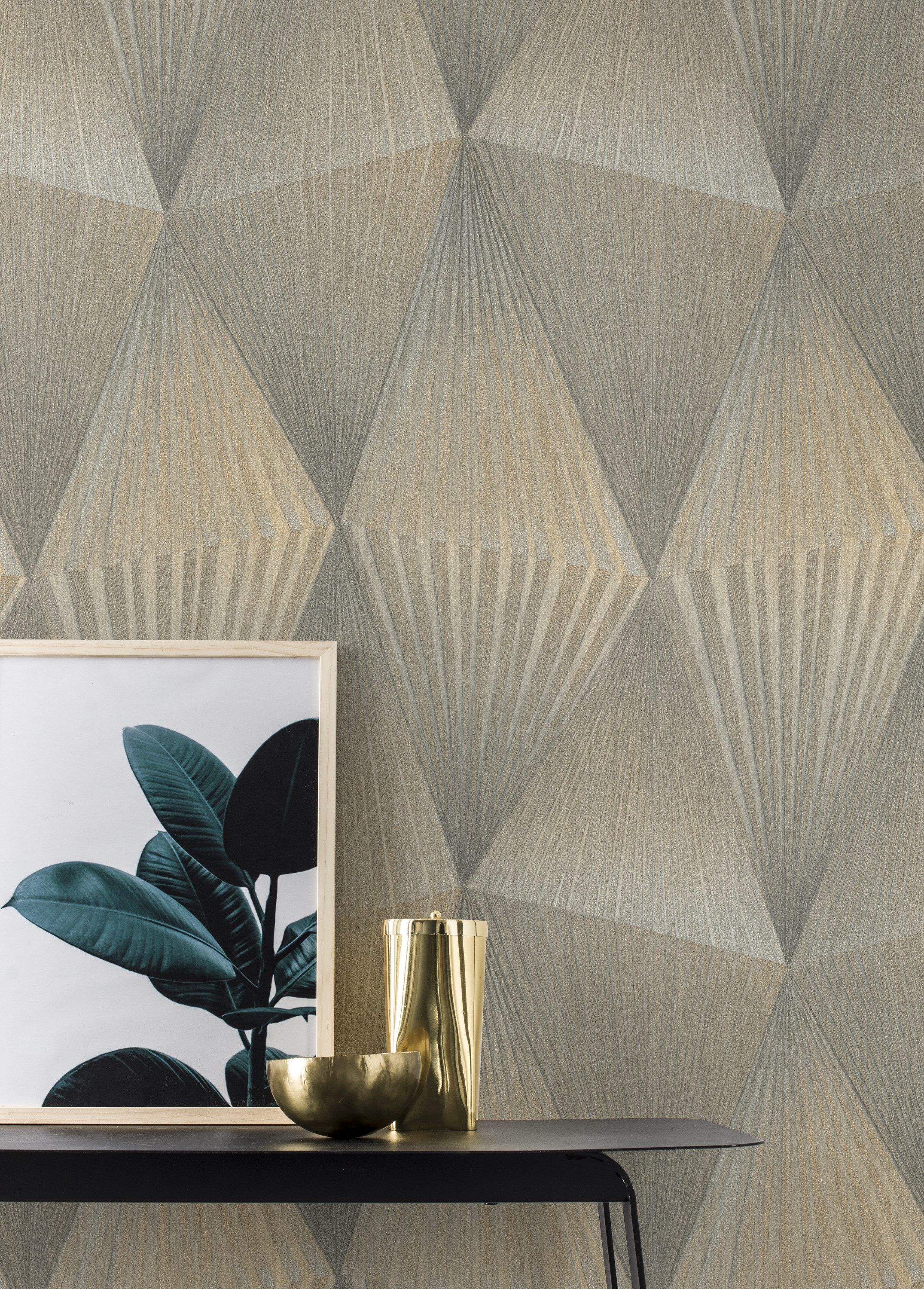 Rasch Vliestapete Cairo - Selbstklebende Tapete 3D Effekt von tesa® x rasch®, strukturiert, 3D-Optik, Gold-Optik, geometrisch, (1 Rolle, 1 St), selbstklebend, 6 – Bild 4 von 5