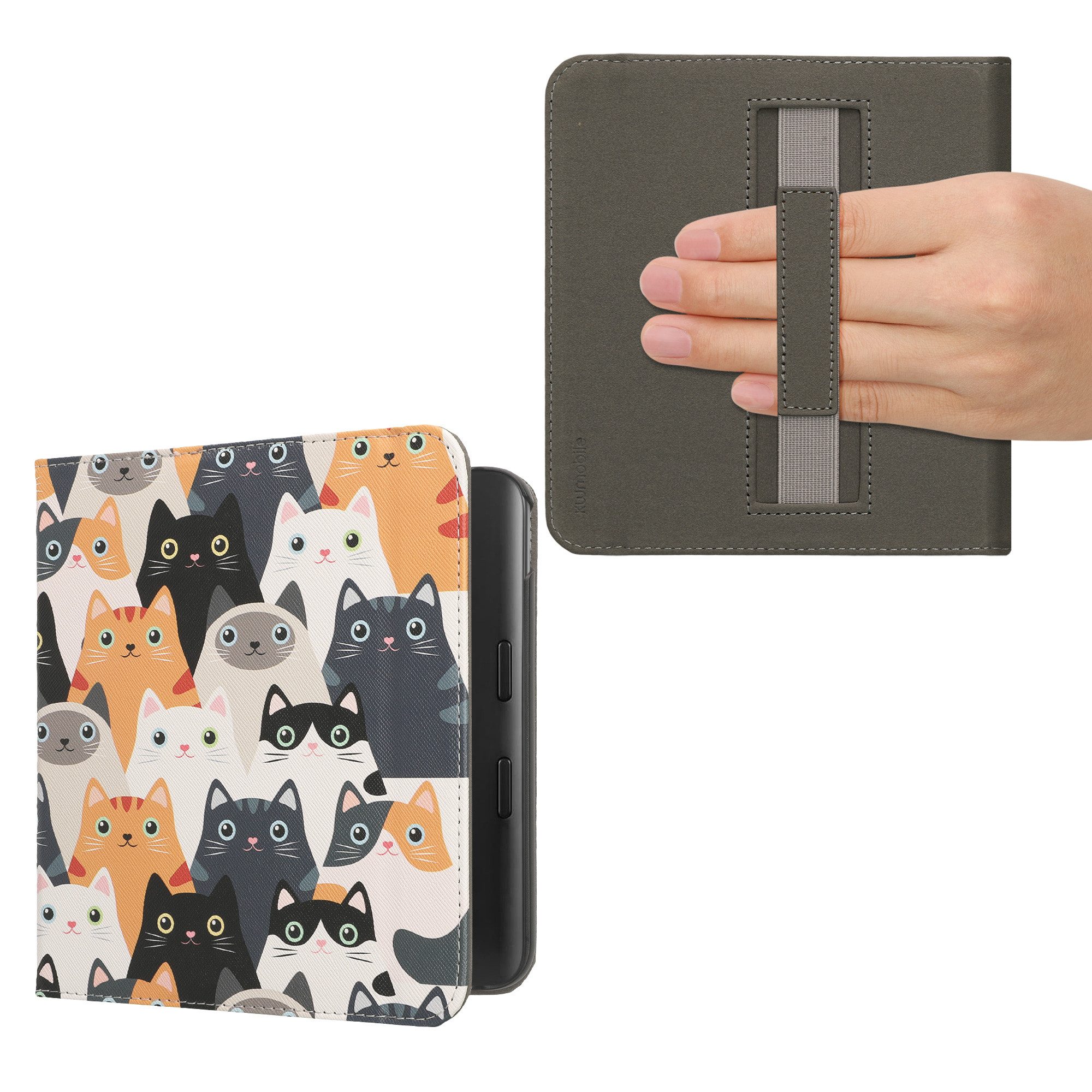 kwmobile E-Reader-Hülle Schutzhülle für Kobo Kobo Libra Colour / Tolino Vision Color Hülle, eReader Flip Case mit Handschlaufe und Auto Sleep Funktion