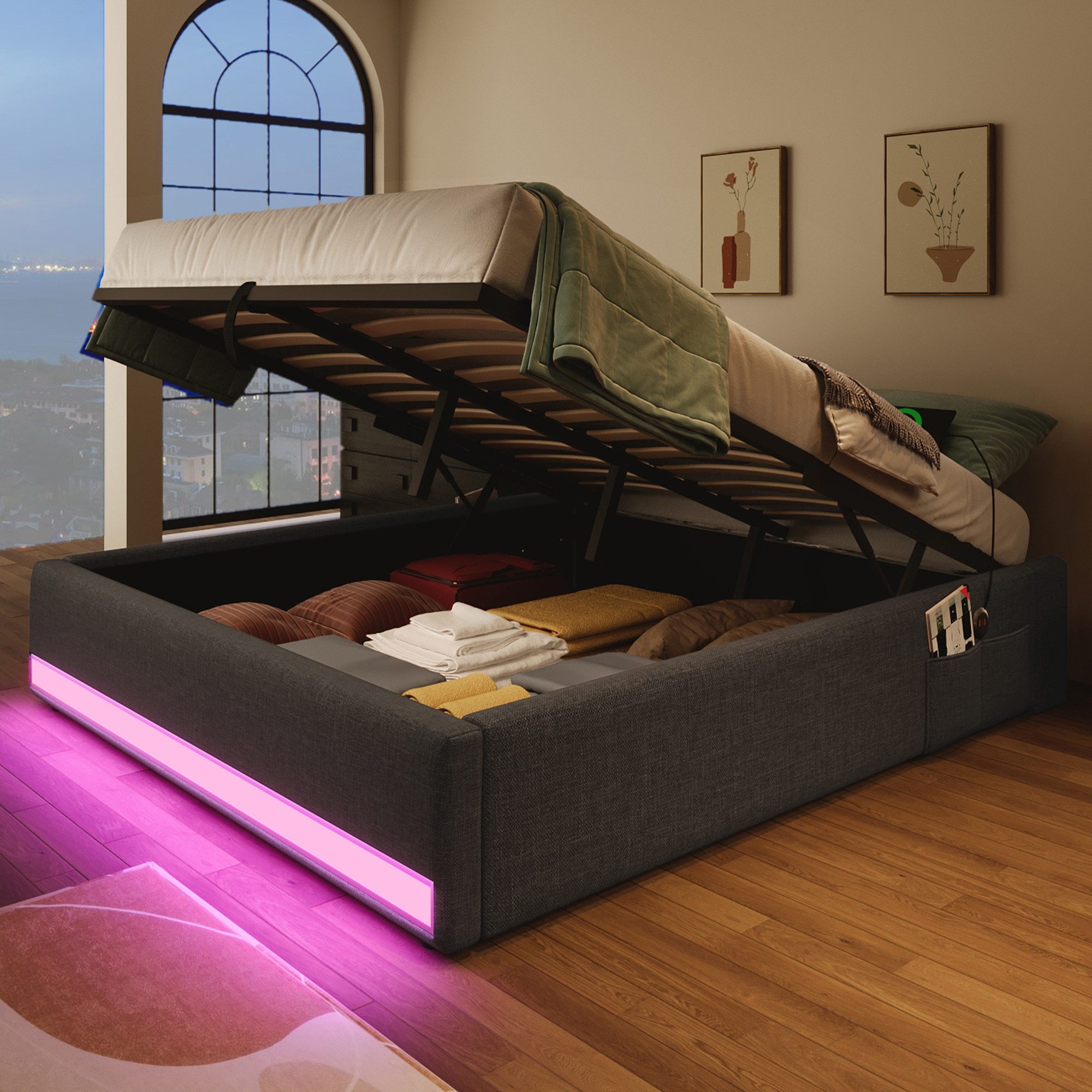 REDOM Polsterbett mit LED und USB/Typ-C günstig online kaufen