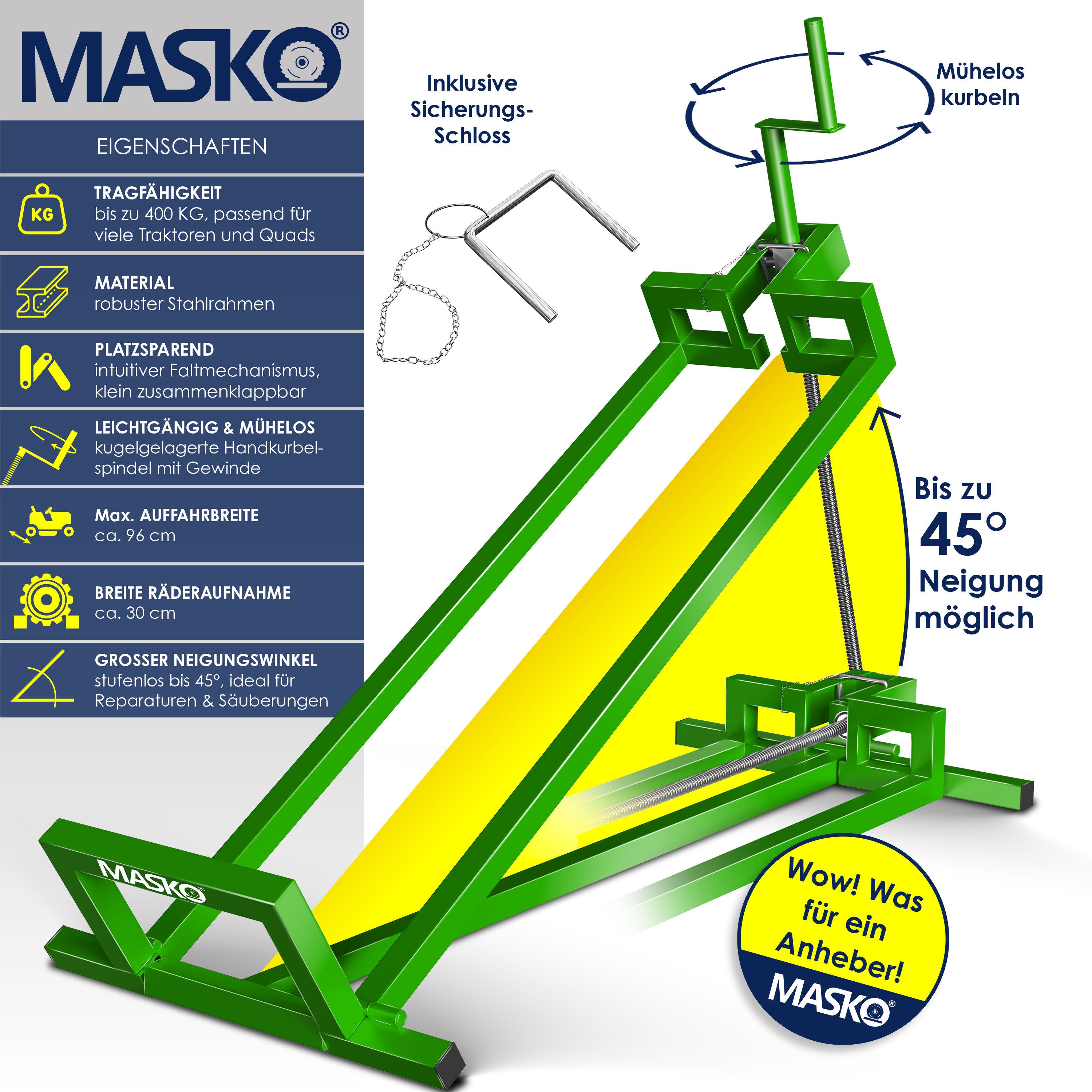 MASKO Rasentraktor Heber 450kg Hebevorrichtung für Aufsitzmäher inkl. Bürst günstig online kaufen