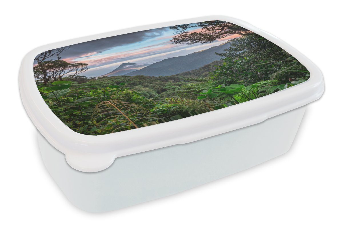 Mädchen - Brotbox Lunchbox Mädchen und MuchoWow Kunststoff, Kinder - Brotdose, - Jungen für weiß und Rica - Erwachsene, für Jungs - Kinder, (2-tlg), Dschungel Costa Berge