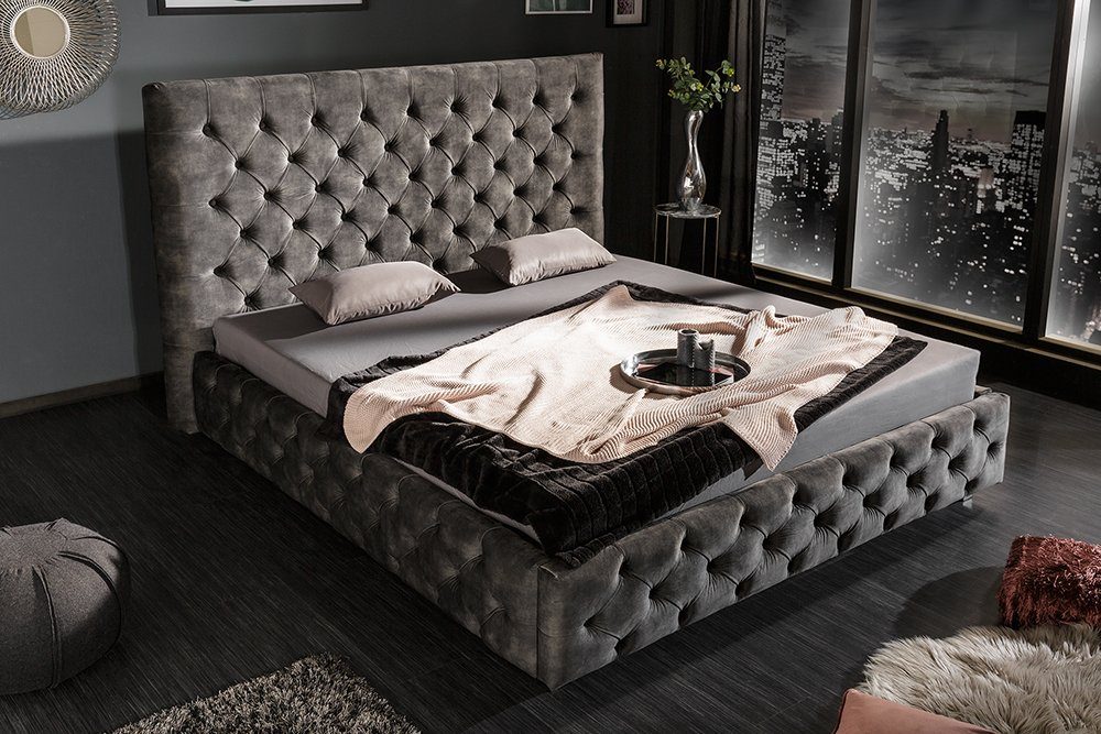 riess-ambiente Polsterbett PARIS 160x200cm grau (Einzelartikel, 1-tlg), Schlafzimmer · Samt · Gäste · Doppel · Queensize · Design