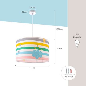 Paco Home Pendelleuchte Tweet 462, ohne Leuchtmittel, Lampe Kinderzimmer Babyzimmer Deckenlampe Streifen Regenbogen E27