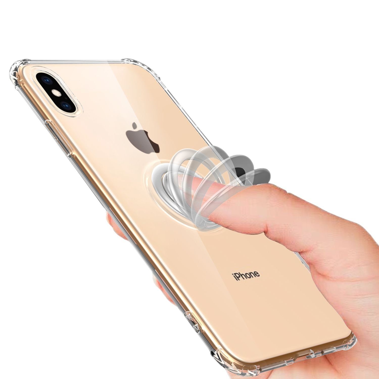 Nalia Smartphone-Hülle Apple iPhone XS Max, Klare Ring Silikon Hülle /  Stoßfest / Kratzfest / Transparent / Durchsichtig / 360° Finger-Halter mit  Push-Funktion / Schutzhülle für magnetische KFZ-Halterung / Vergilbungsfrei  / Case