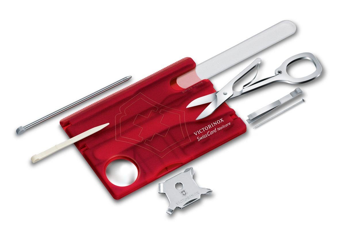Victorinox Taschenmesser Swiss Card Nailcare, rot transparent