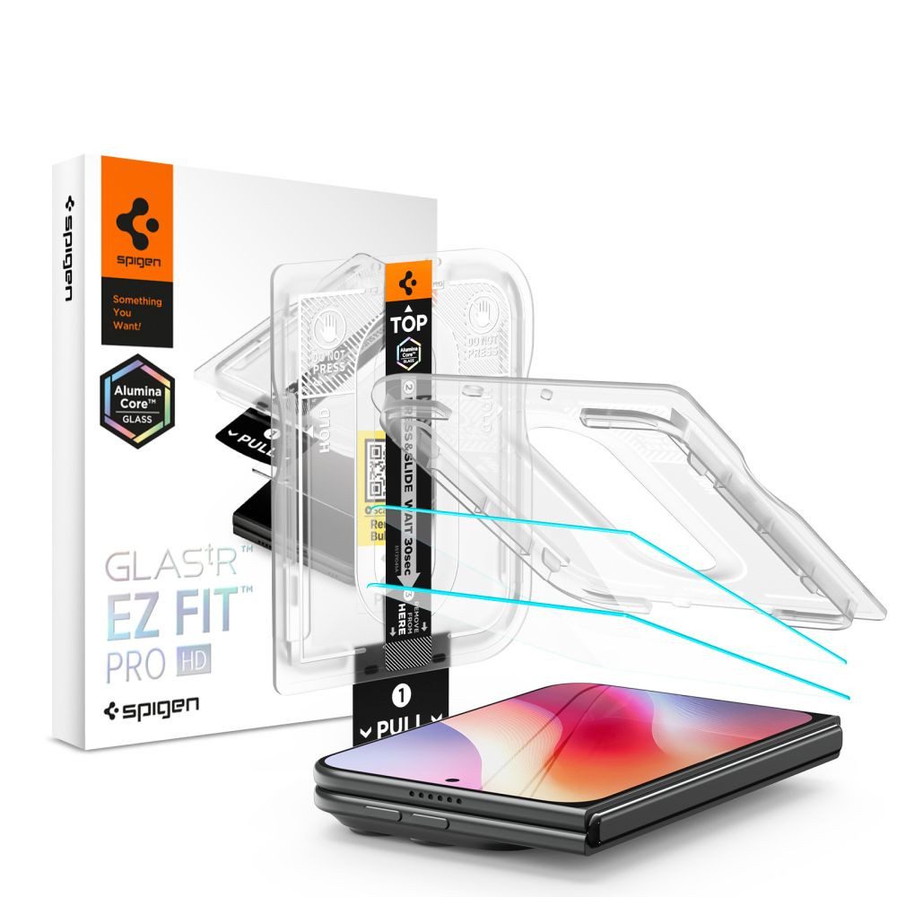 Spigen Displayschutzglas Schutzglas Displayschutzfolie Bildschirmschutz für Apple iPhone Duo, Spar-Set, 2 Stück, Härte 10H+, oleophob, Montagerahmen, 2er-Set