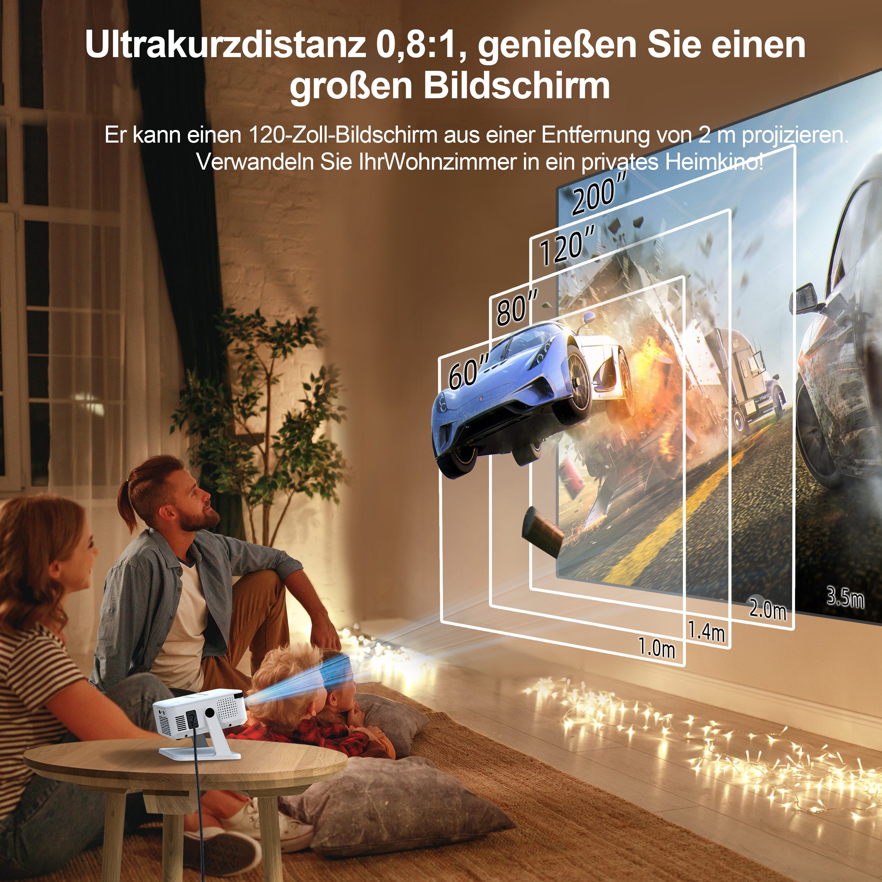 Fyrove Mini Beamer Android Beamer WiFi 6 &BT 5.0 Portabler Projektor LCD-Beamer (10000:1, 1280x720P px, Full HD Beamer mit WiFi 6,Android 11.0, automatische Trapezkorrektur)