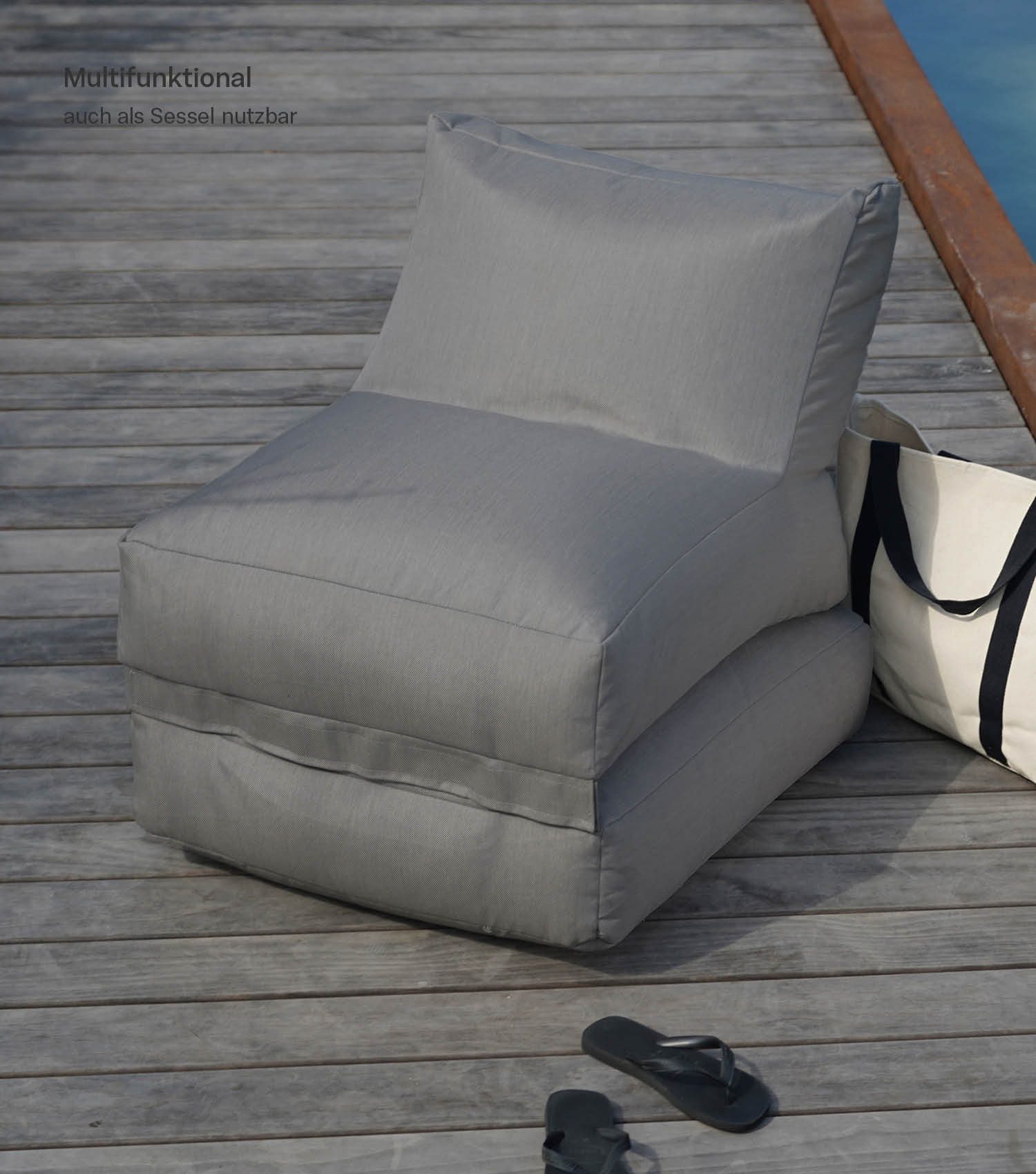 mokebo Sitzsack Der Summerdream (für drinnen & draußen), Bean Bag Outdoor für Kinder & Erwachsene, Gartenliege in Steingrau