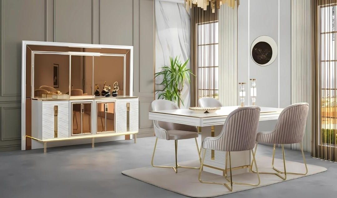 Xlmoebel Essgruppe Elegantes Esszimmer Set mit Esstisch, 4 Stühlen und Sideboard, (Essgruppe, 6-tlg., Essgruppe 6-teilig), Made in Europa
