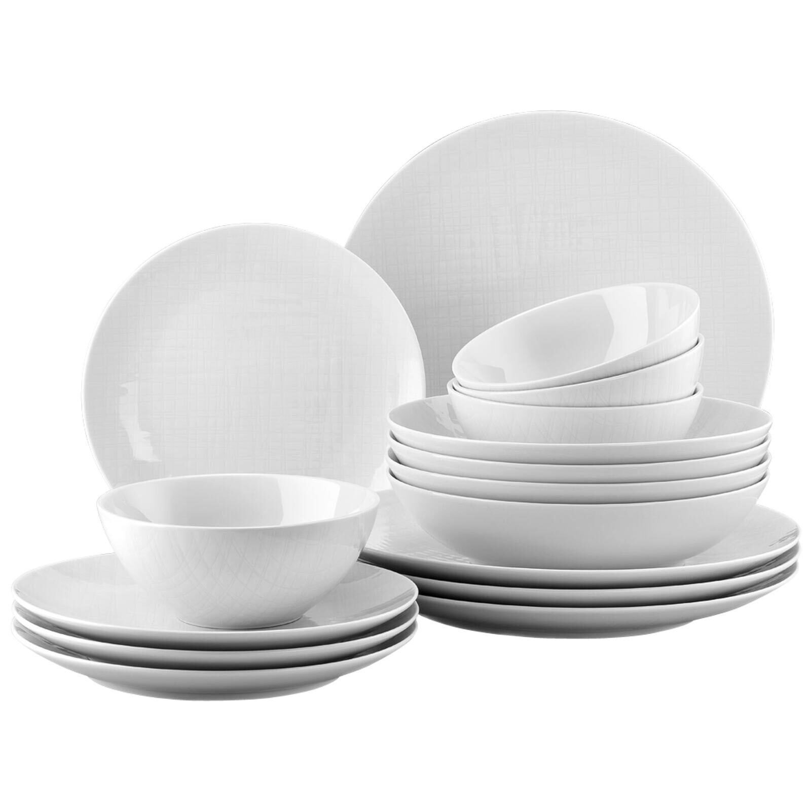 Rosenthal Kombiservice Mesh Weiss Tafelservice 16er Set (16-tlg), Porzellan