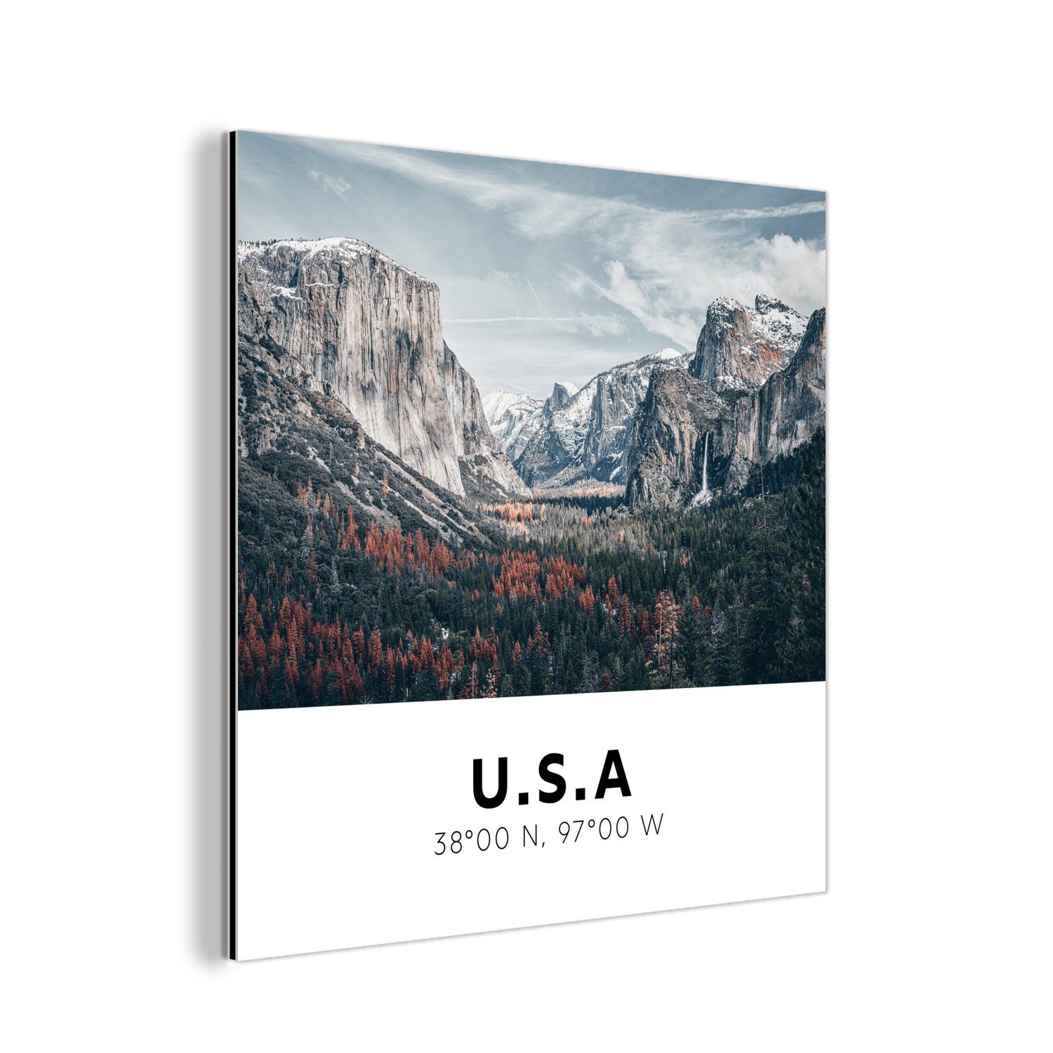 MuchoWow Metallbild Amerika - Yosemite - Berge - Wald, (1 St), Alu-Dibond-Druck, Gemälde aus Metall, Aluminium deko