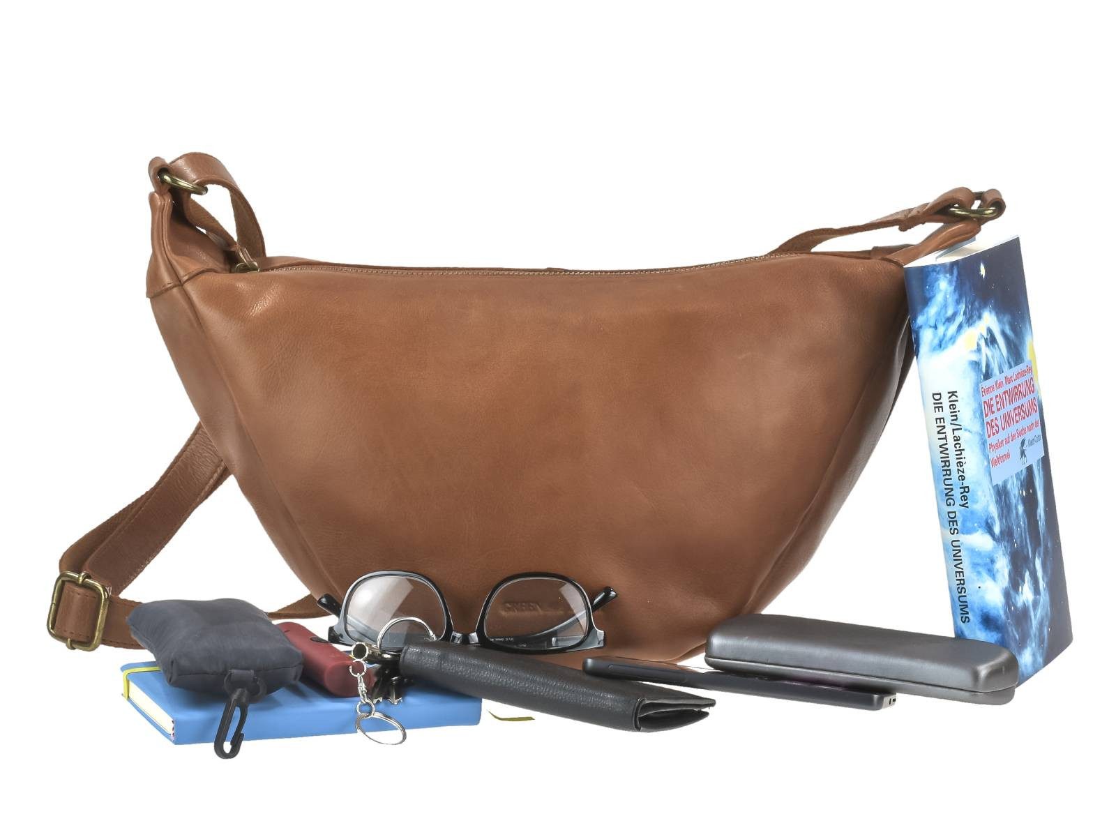 Greenburry Umhängetasche "Colombiana" Leder Crossbody Half Moon Bag Tasche Damen, Hauptfach 34x19cm, Gurt 115-185 cm