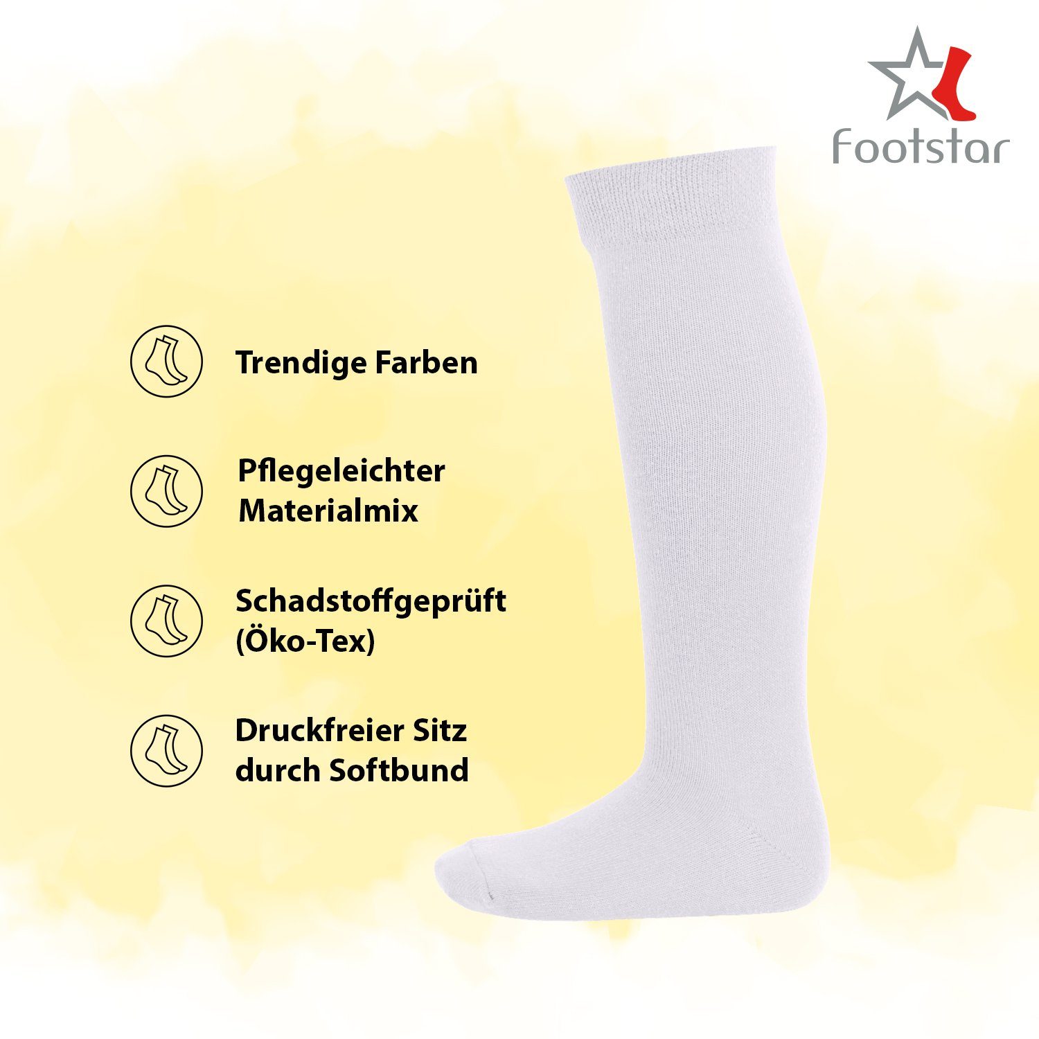 Footstar Langsocken EVERYDAY! 5 Paar Kinder Kniestrümpfe Lange Socken für Mädchen & Jungen – Bild 2 von 3