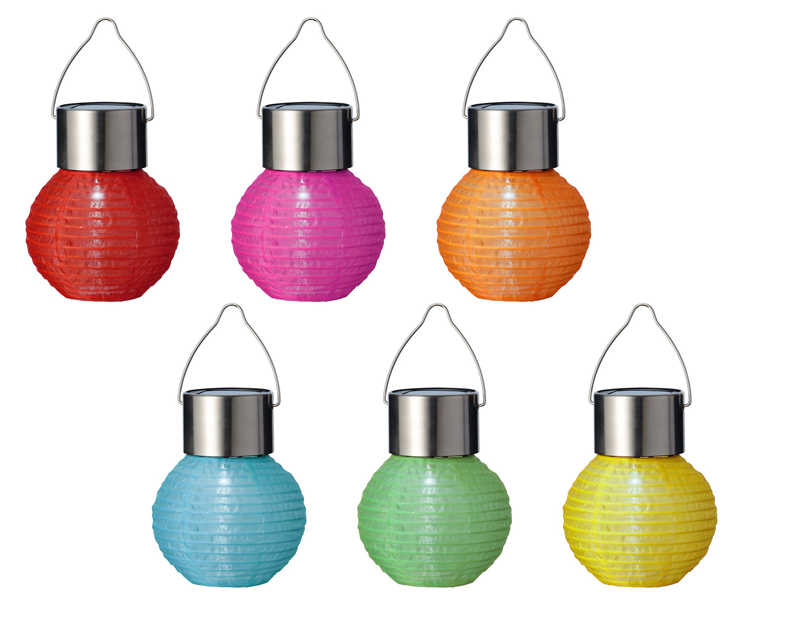 Lumineo LED Solarleuchte, Dauerlicht, kaltweiß, Solar Gartenleuchte LED Lampion Nylon 7x9cm Kaltweiß 6er Set