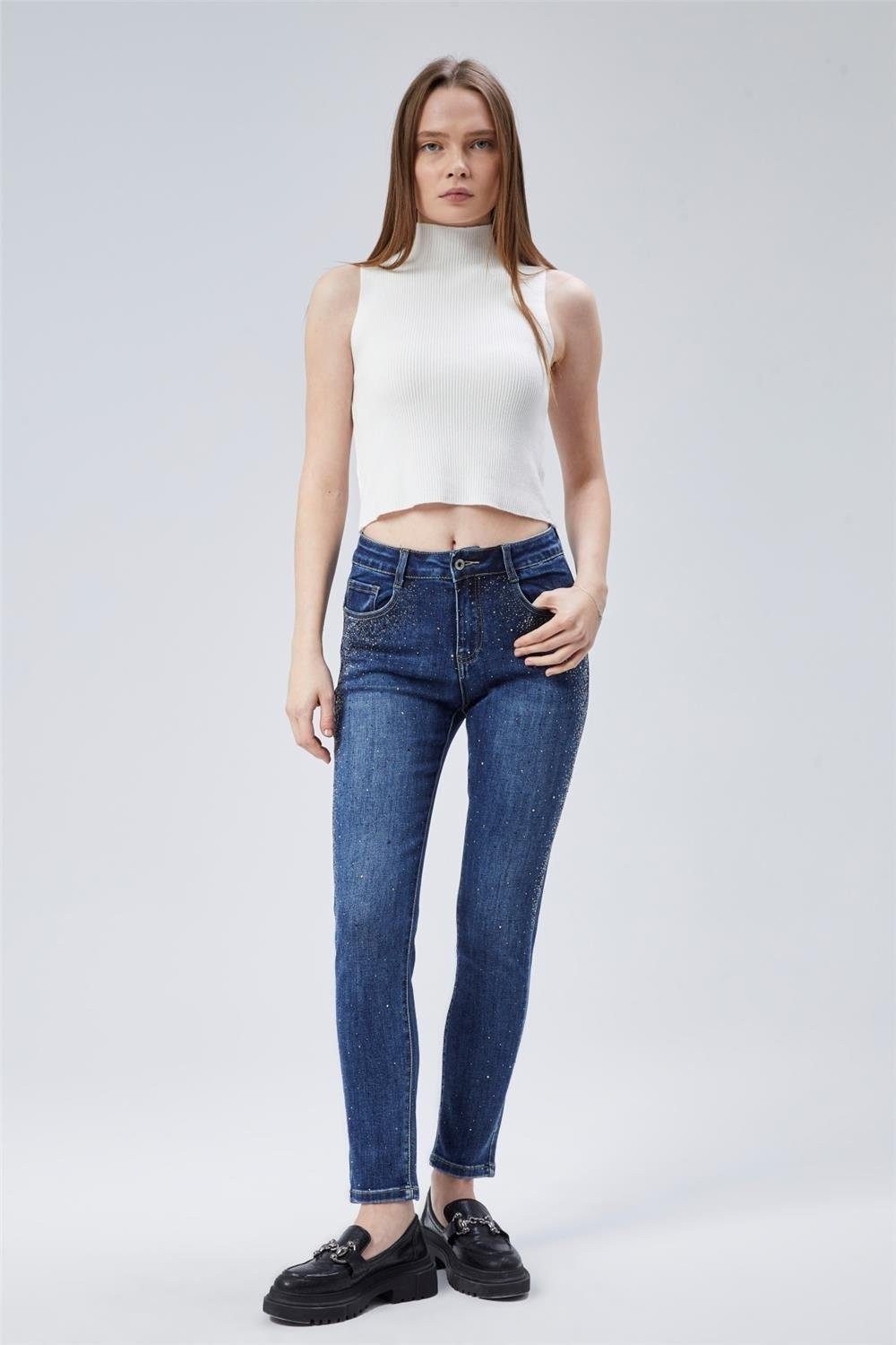 Bequeme Jeans Denim Weitbein Hose