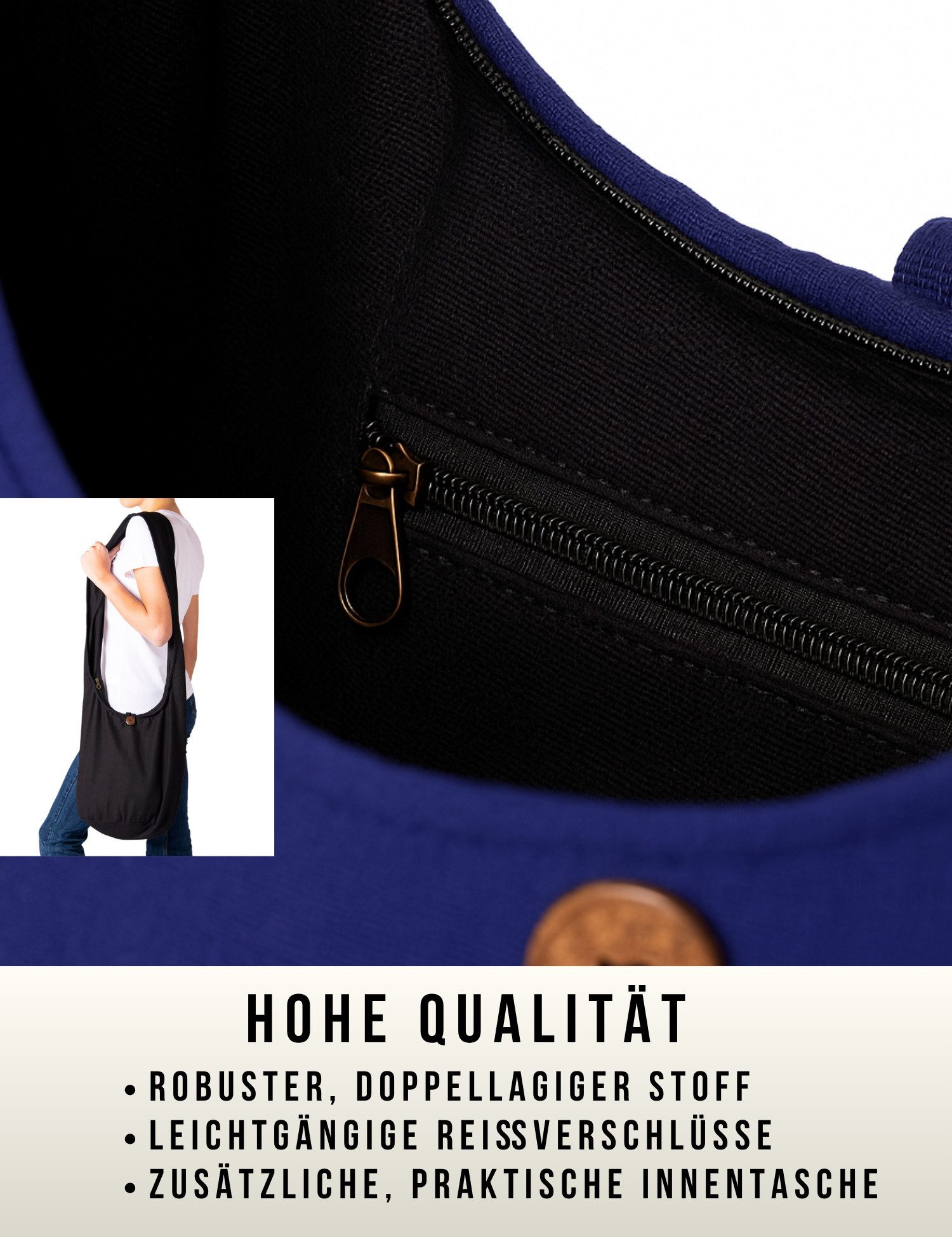 PANASIAM Freizeittasche Schulterbeutel einfarbig Schultertasche aus 100% Baumwolle in 2 Größen, Umhängetasche auch als Wickeltasche Handtasche oder Strandtasche