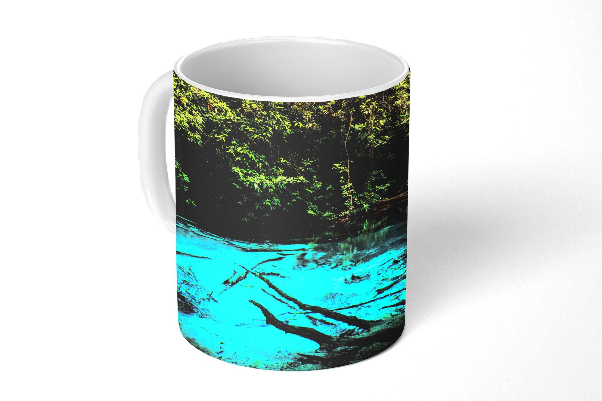 MuchoWow Tasse Leuchtend blauer See im Dschungel, Keramik, Kaffeetassen, Teetasse, Becher, Teetasse, Geschenk