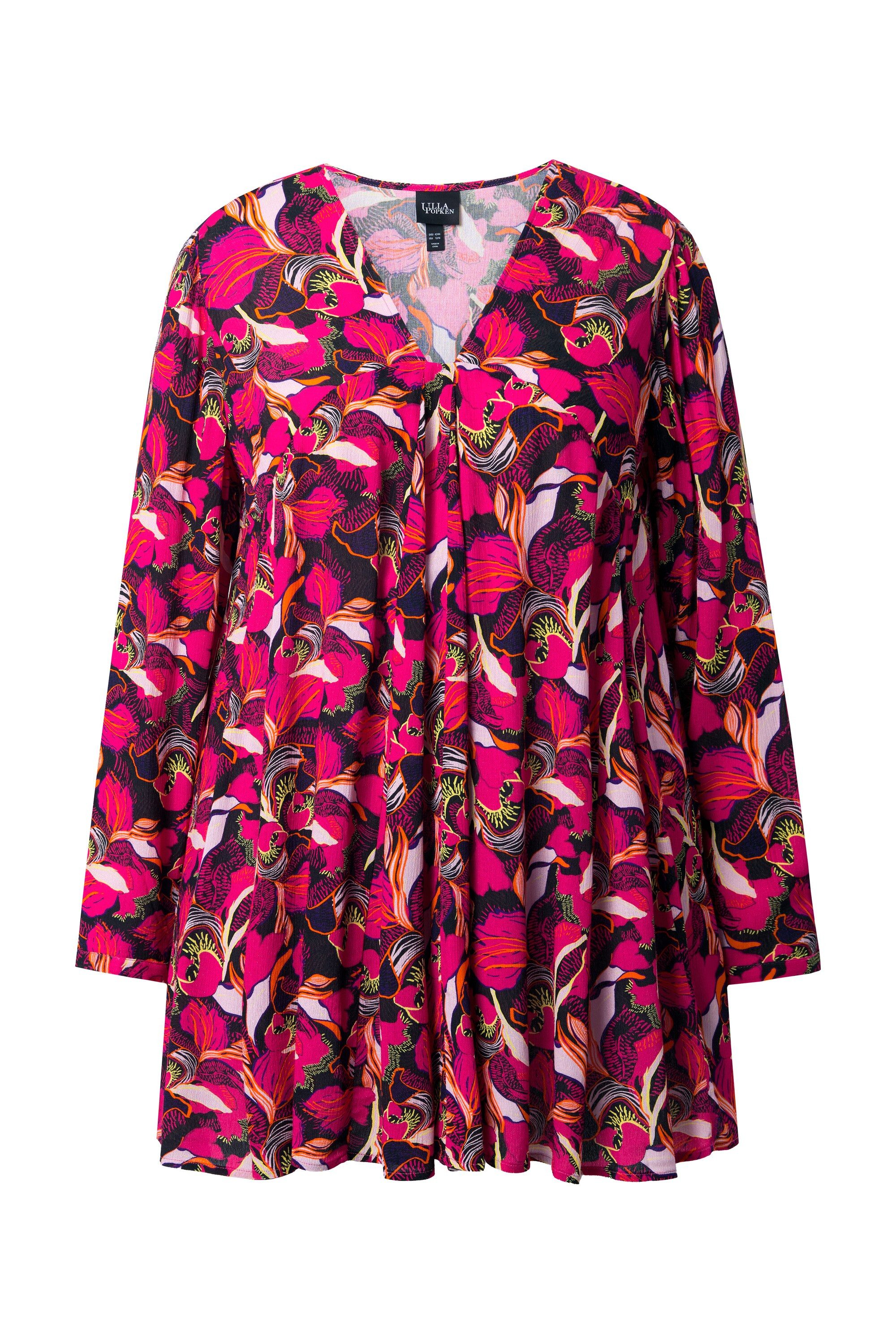 Ulla Popken Longbluse Bluse Blütenmuster Godetfalten A-Linie Langarm günstig online kaufen