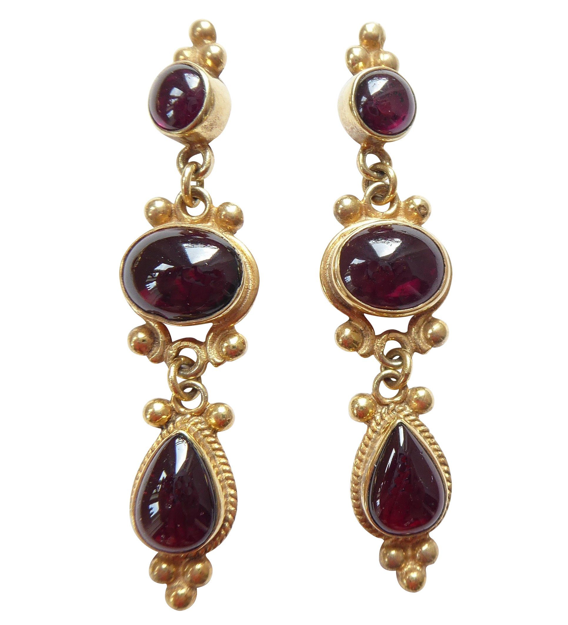 Mugello Paar Ohrstecker Gozzoli Granat nostalgisch festlich Abend-Ohrringe Antik-Stil, Handarbeit aus kleiner florentinischen Manufaktur, Vintageschmuck