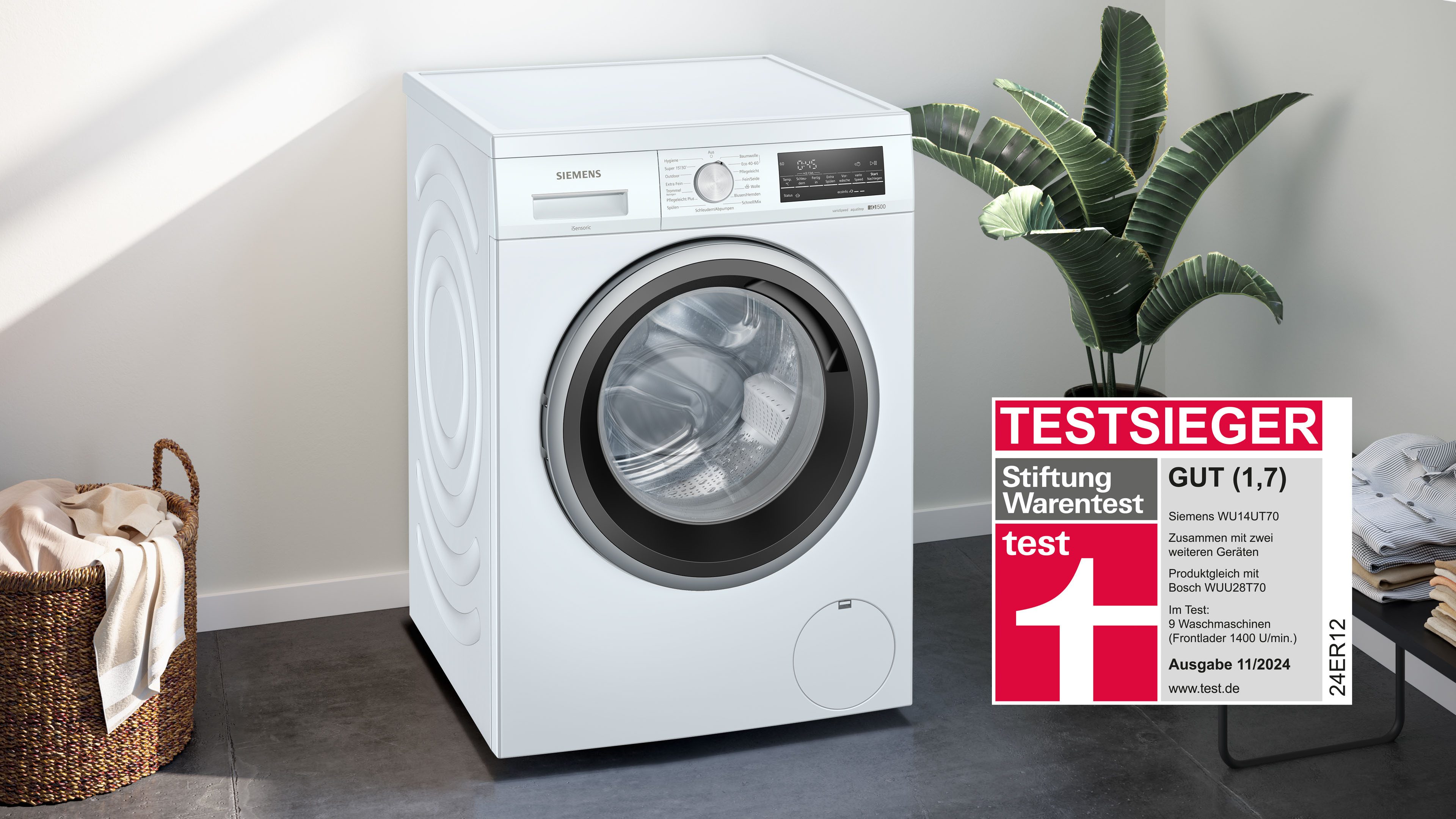 SIEMENS Waschmaschine iQ500 WU14UT70, 8 kg, 1400 U/min, unterbaufähig