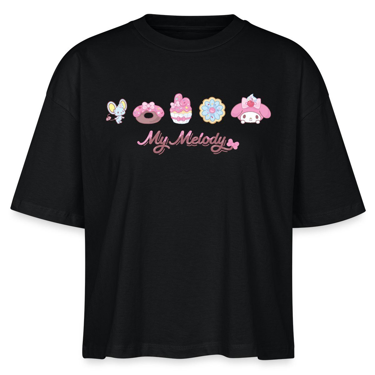 T-Shirt My Melody Mit Flat Und Gebäckstücken Boxy Shirt Damen