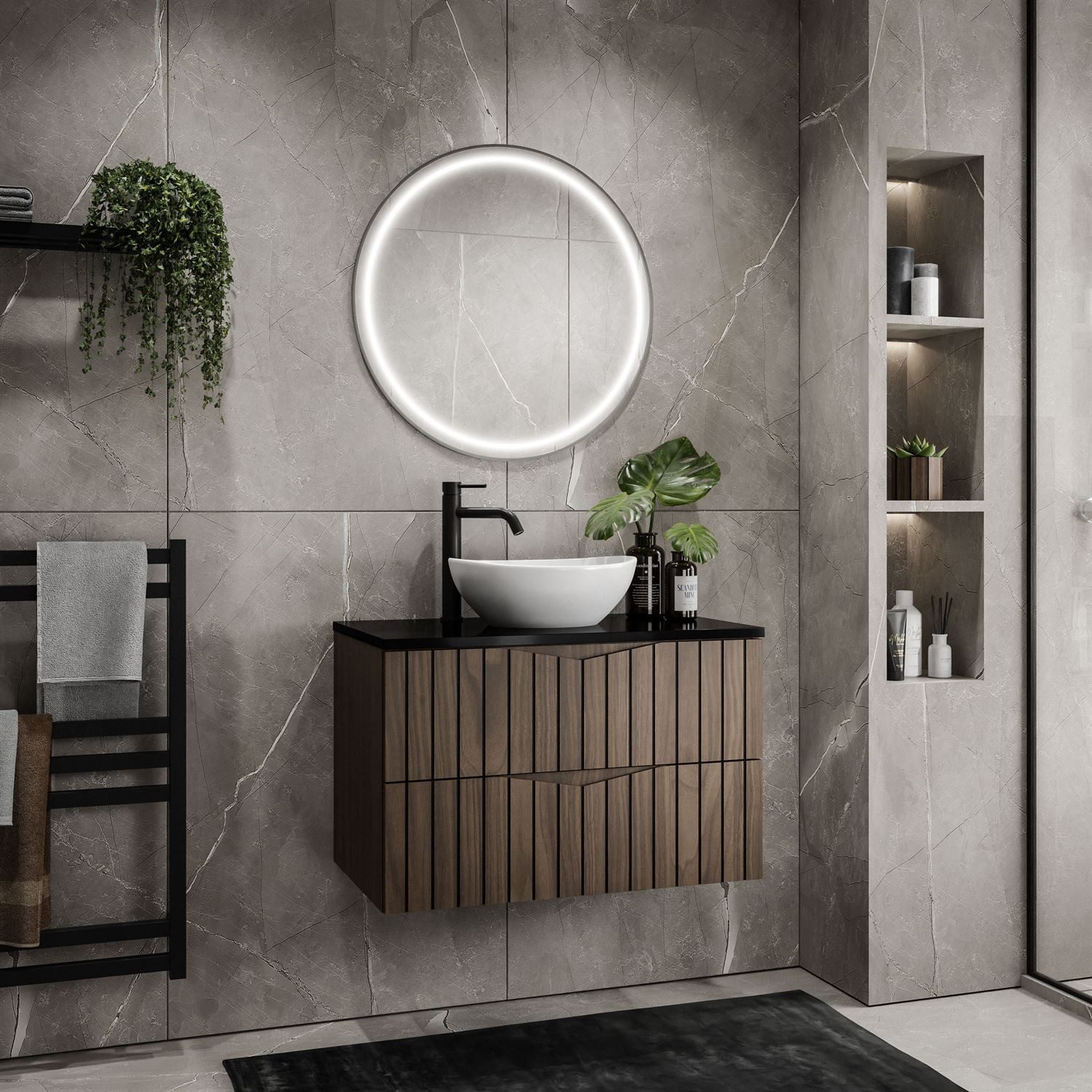 Lookway Badmöbel-Set Badmöbel-Set HIKARI II 80 cm Hängeschrank mit Aufsatzw günstig online kaufen