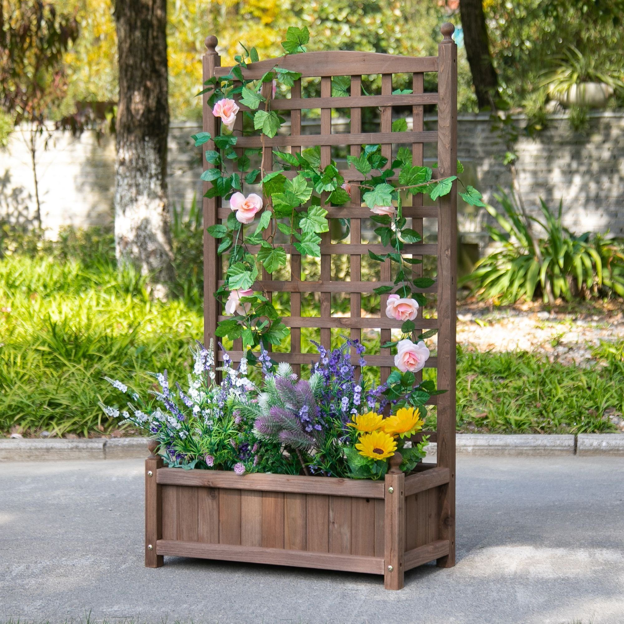 Outsunny Hochbeet Pflanzkasten mit Rankgitter, Rankkasten (Blumenkasten, 1 günstig online kaufen