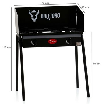 BBQ-Toro Gaskocher Gas Grilltisch mit Windschutz, Gusseisen Gaskocher 2 Brenner, 12kw