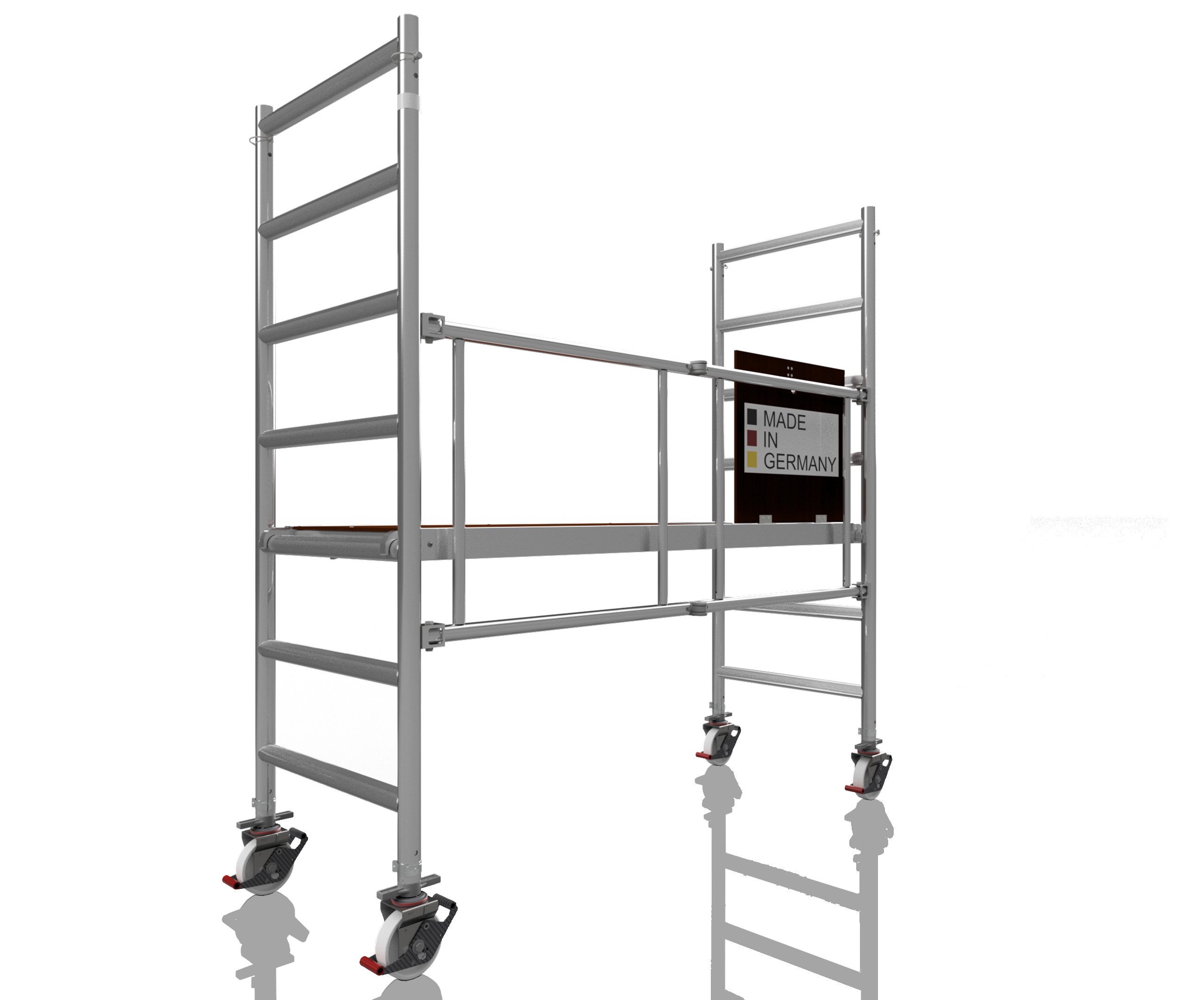 ALTEC Aluminium Klappgerüst AluKlik®, 70cm breit mit Ø150mm Rollen, höhenverstellbar, maximale Arbeitshöhe 14 Meter
