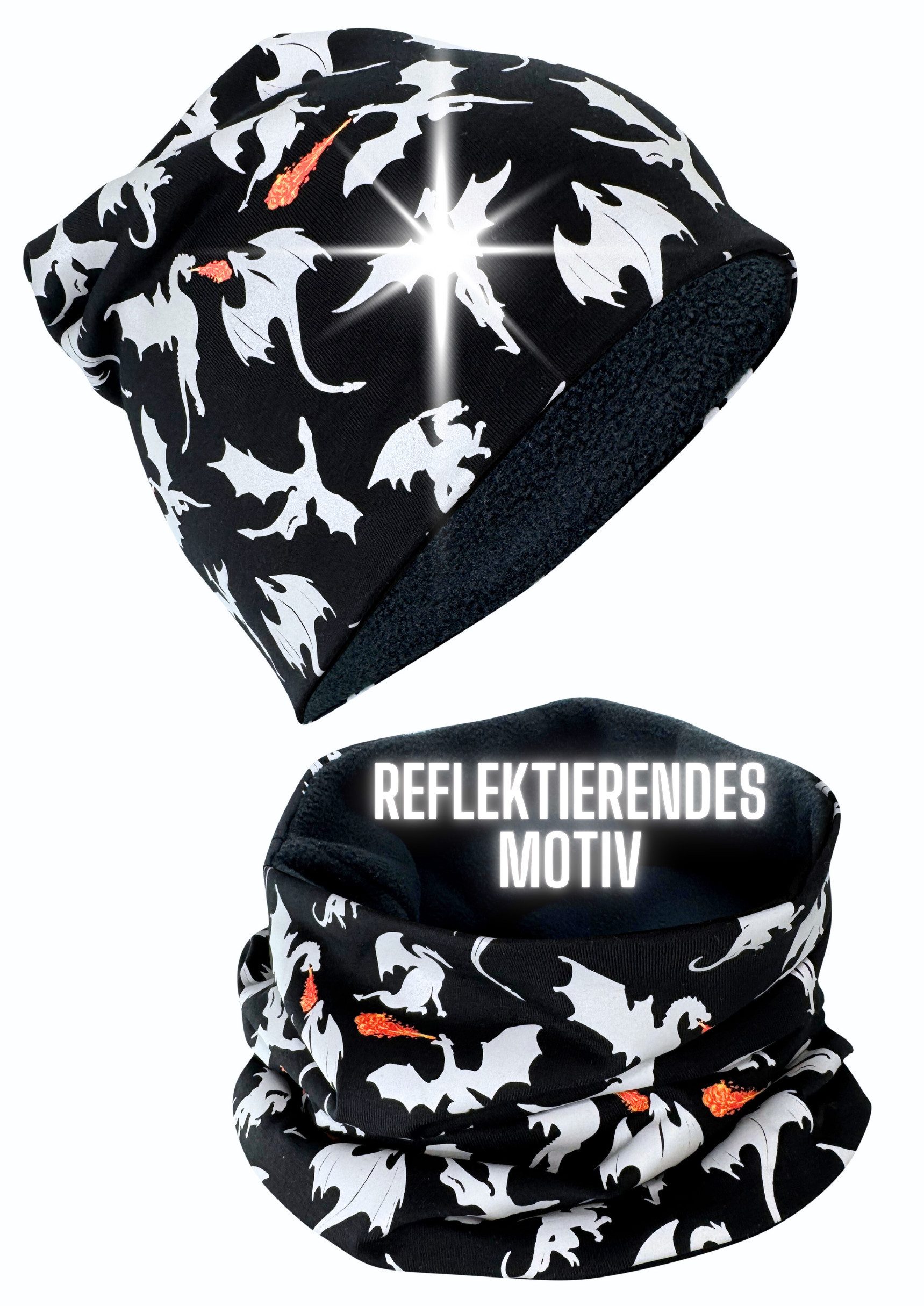 HECKBO Beanie 360° Reflektor Kinder Beanie Mütze & Loop Schal Set