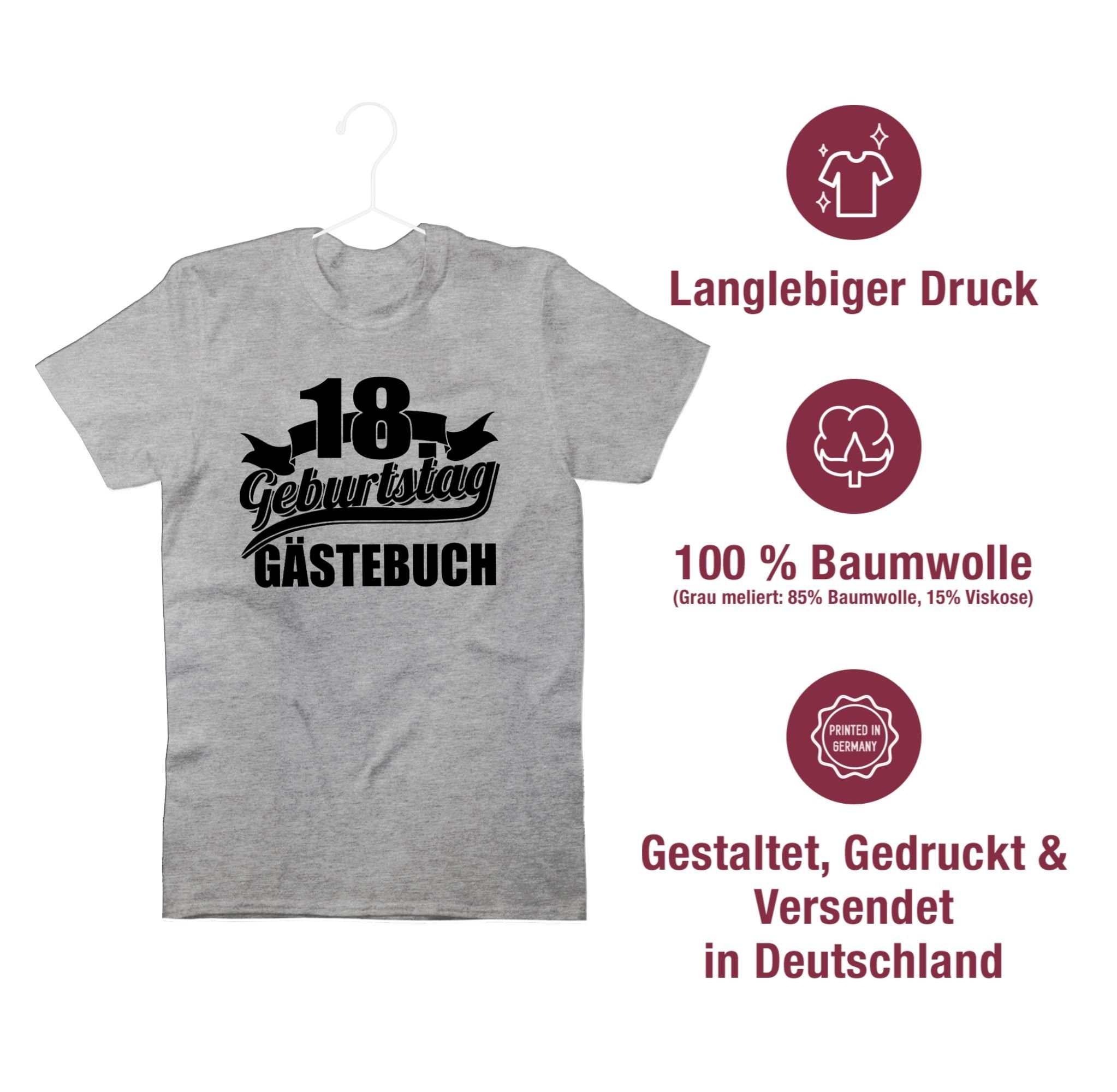 Shirtracer 2 Geburtstag 18. Achtzehnter meliert Geburtstag Grau T-Shirt Gästebuch