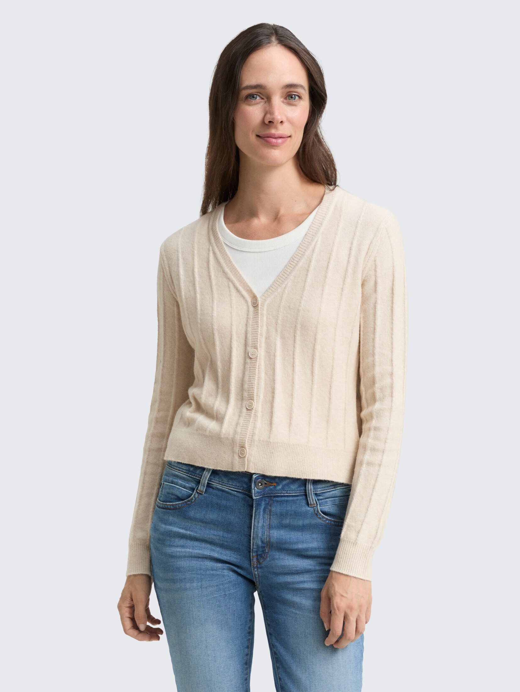 TOM TAILOR Cardigan Pullover & Strickjacken Rib Cardigan mit Wollanteil
