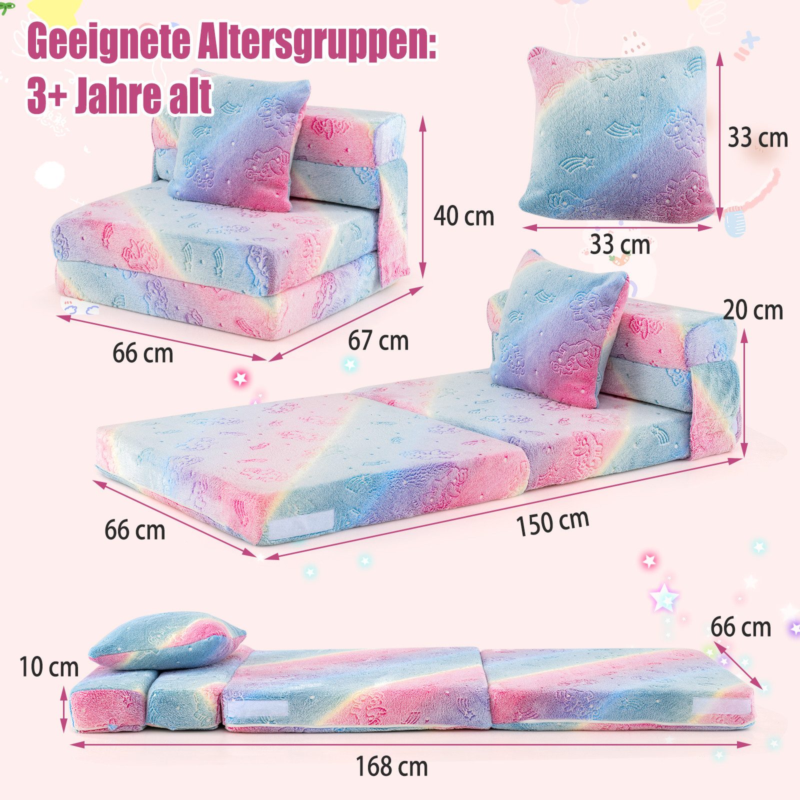 Klappmatratze, COSTWAY, 10 cm hoch, Kindersofa, 4in1 Spielsofa, im Dunkeln günstig online kaufen