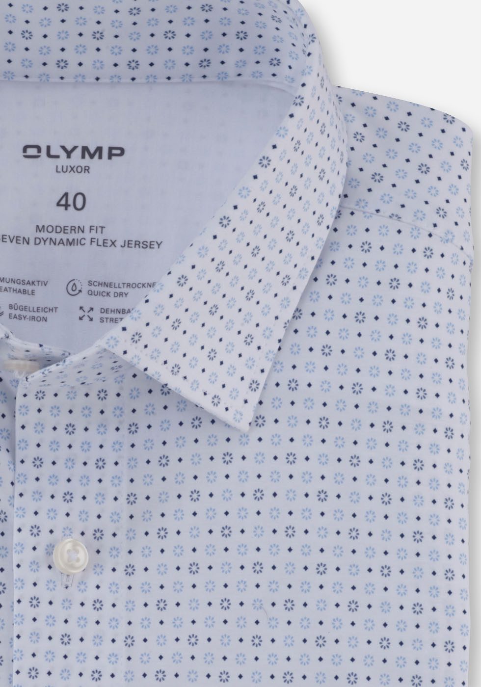 OLYMP Businesshemd 24/7 - Luxor modern fit - Jersey mit Blüten-Minimal-Dessin