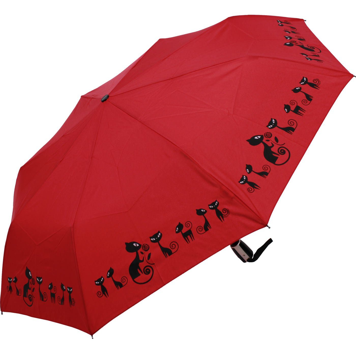 doppler® Taschenregenschirm Damen Auf-Zu-Automatik Magic Fiber - Cats, für Katzen-Liebhaber - elegant, stabil und praktisch