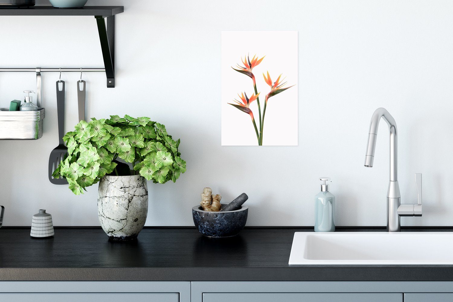 (1 Poster, für Wohnzimmer, - MuchoWow Orange Blumen - Natur Rahmen St), Poster Ohne Wandbild, - Pflanzen, Wandposter